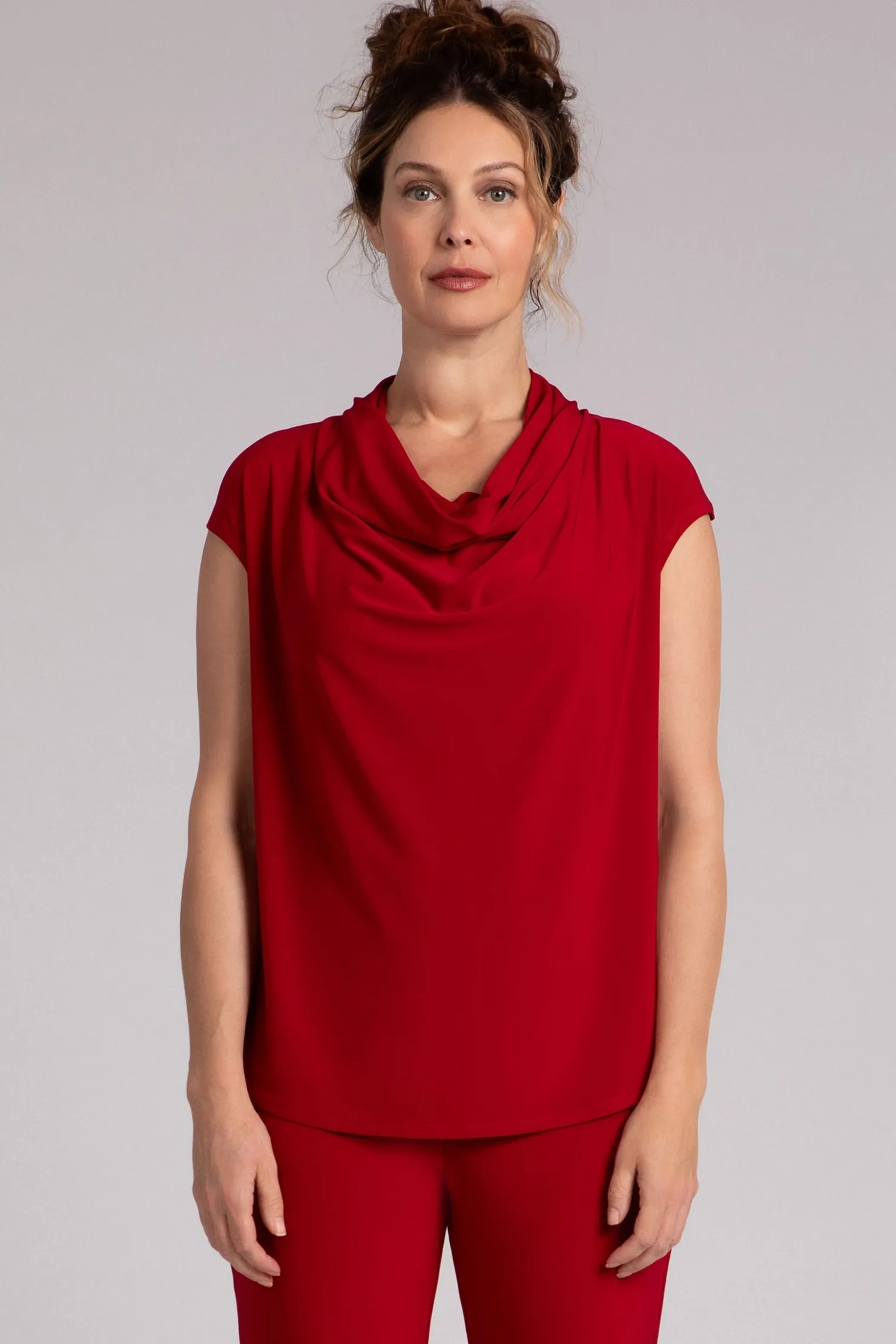 Sympli Tops>Draped Cowl Top Red