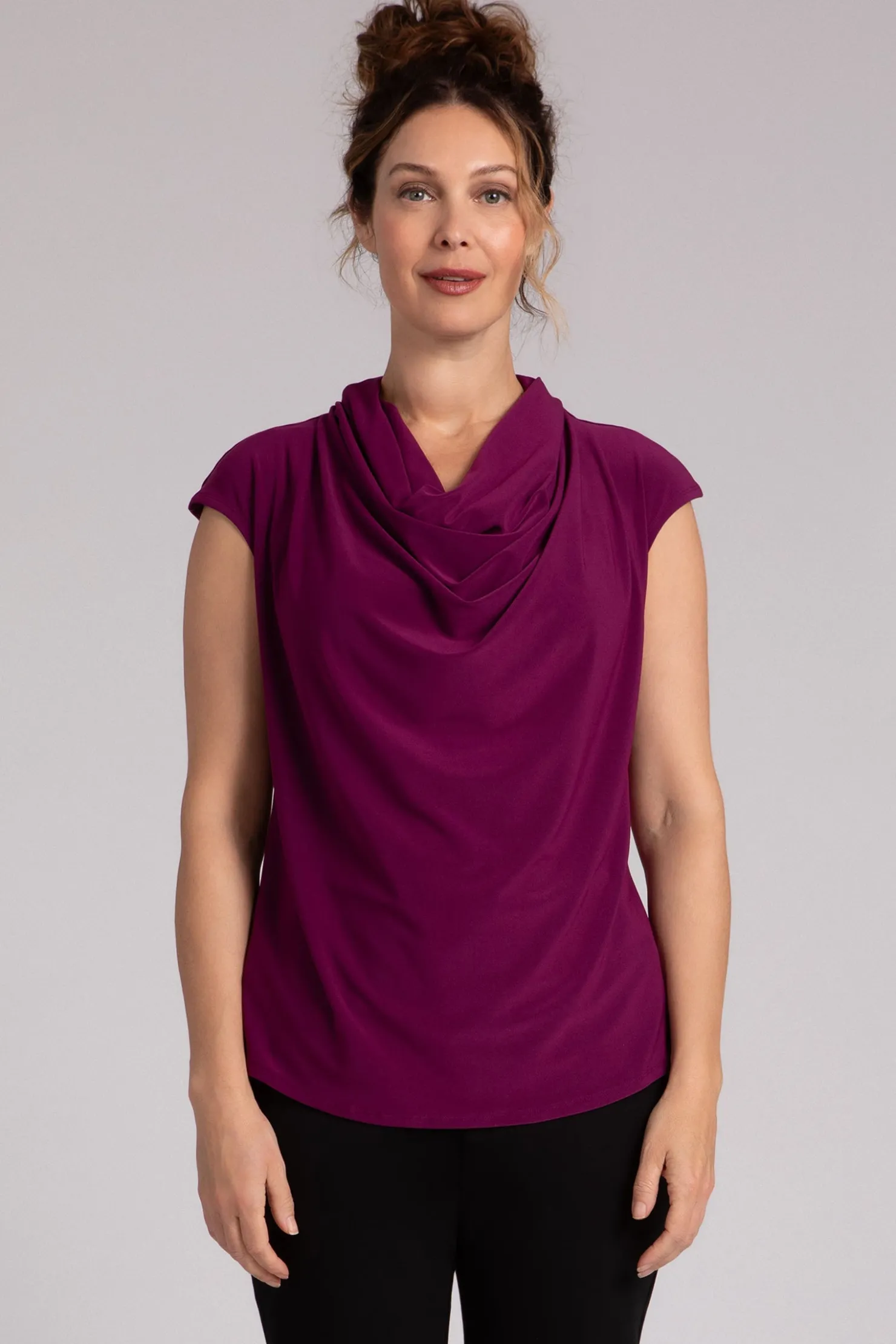 Sympli Tops>Draped Cowl Top Amaranth