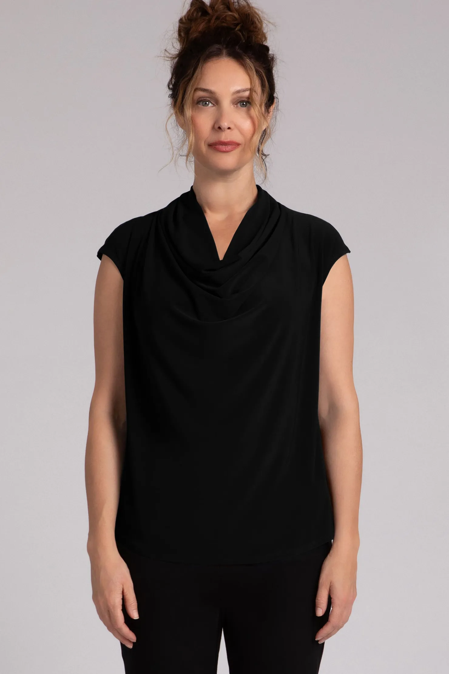 Sympli Tops>Draped Cowl Top Black