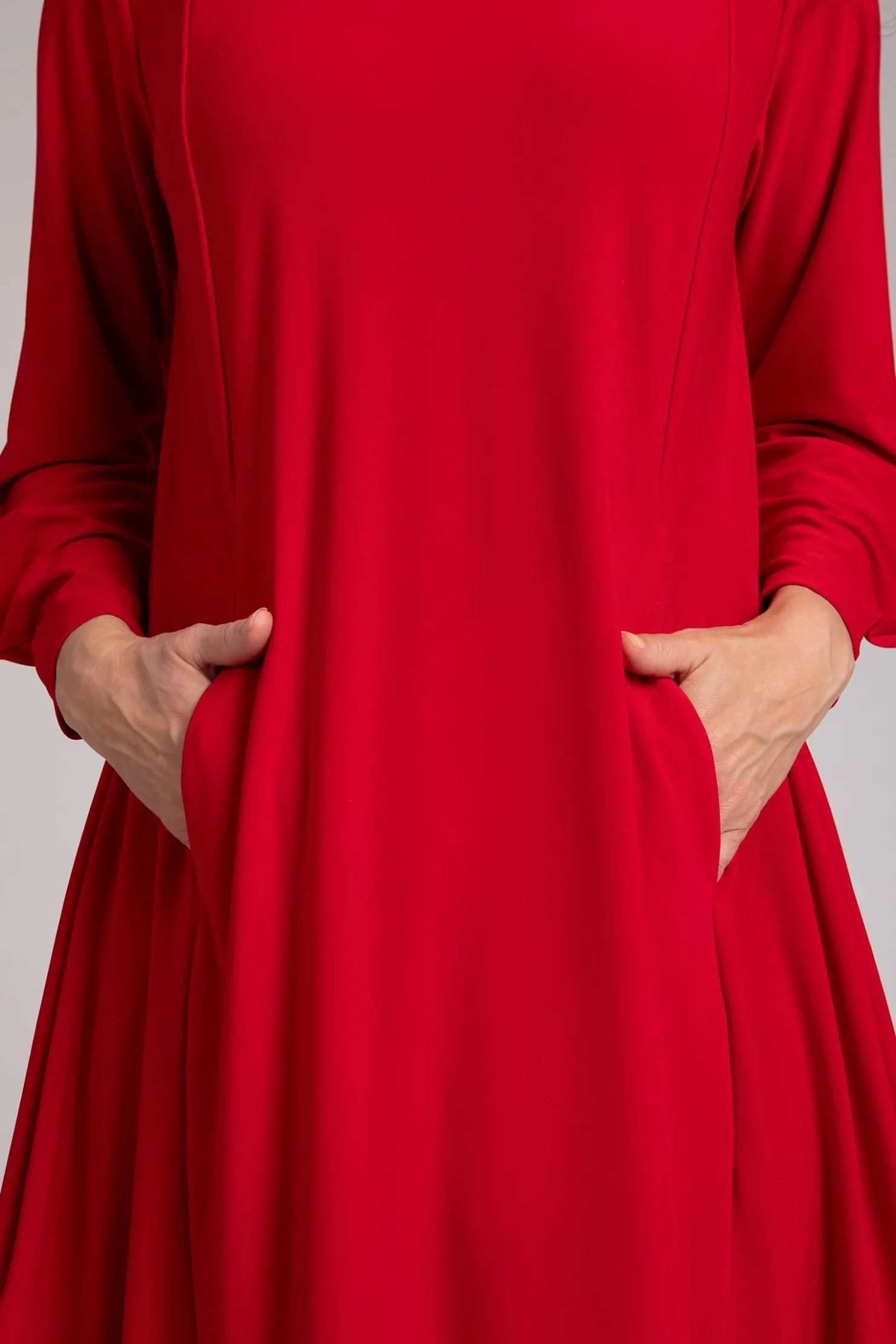 Sympli Dresses>Easy Crew Neck Lantern Dress Poppy