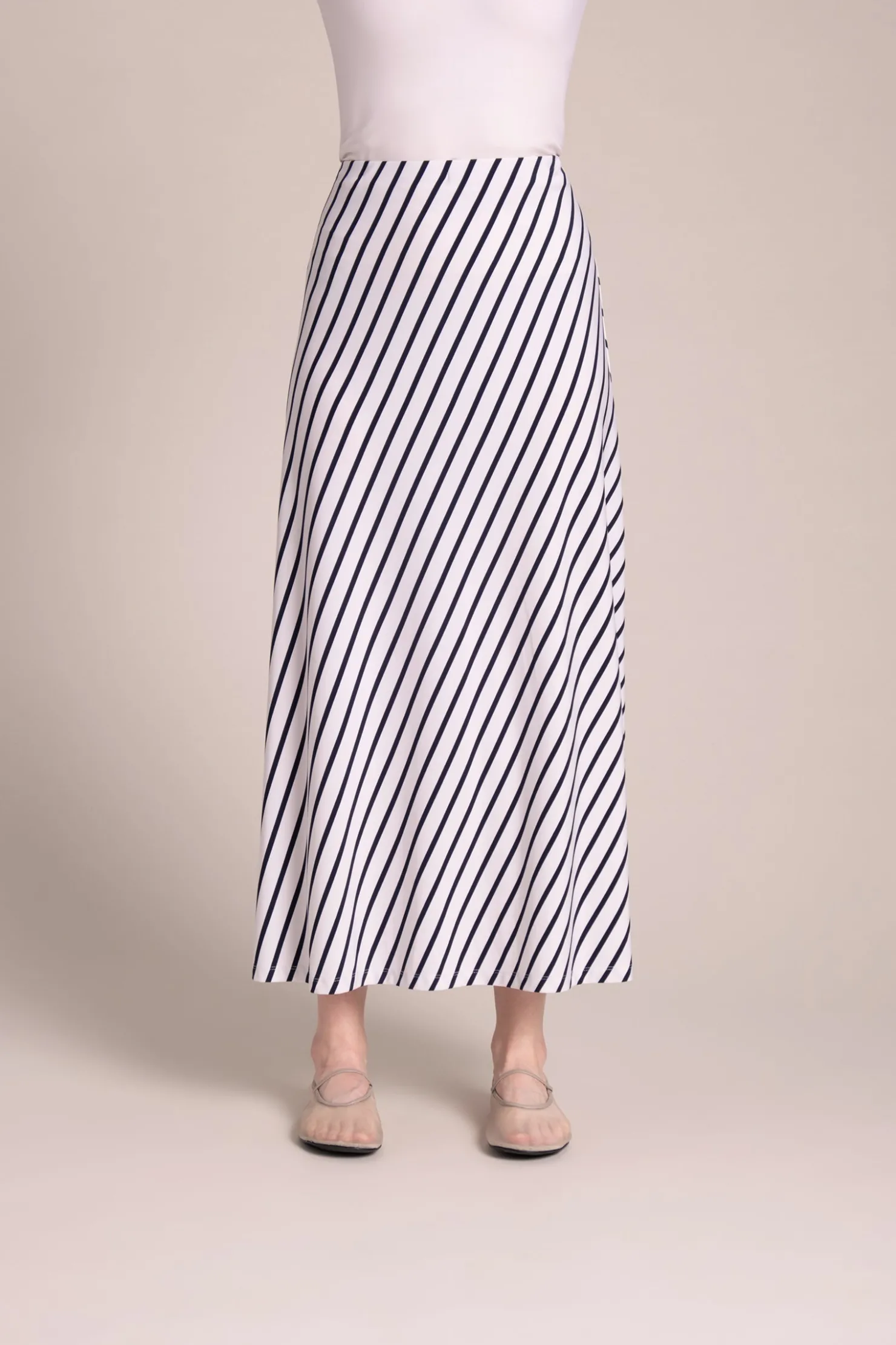 Sympli Bottoms>Essential A-Line Skirt NavyStripe
