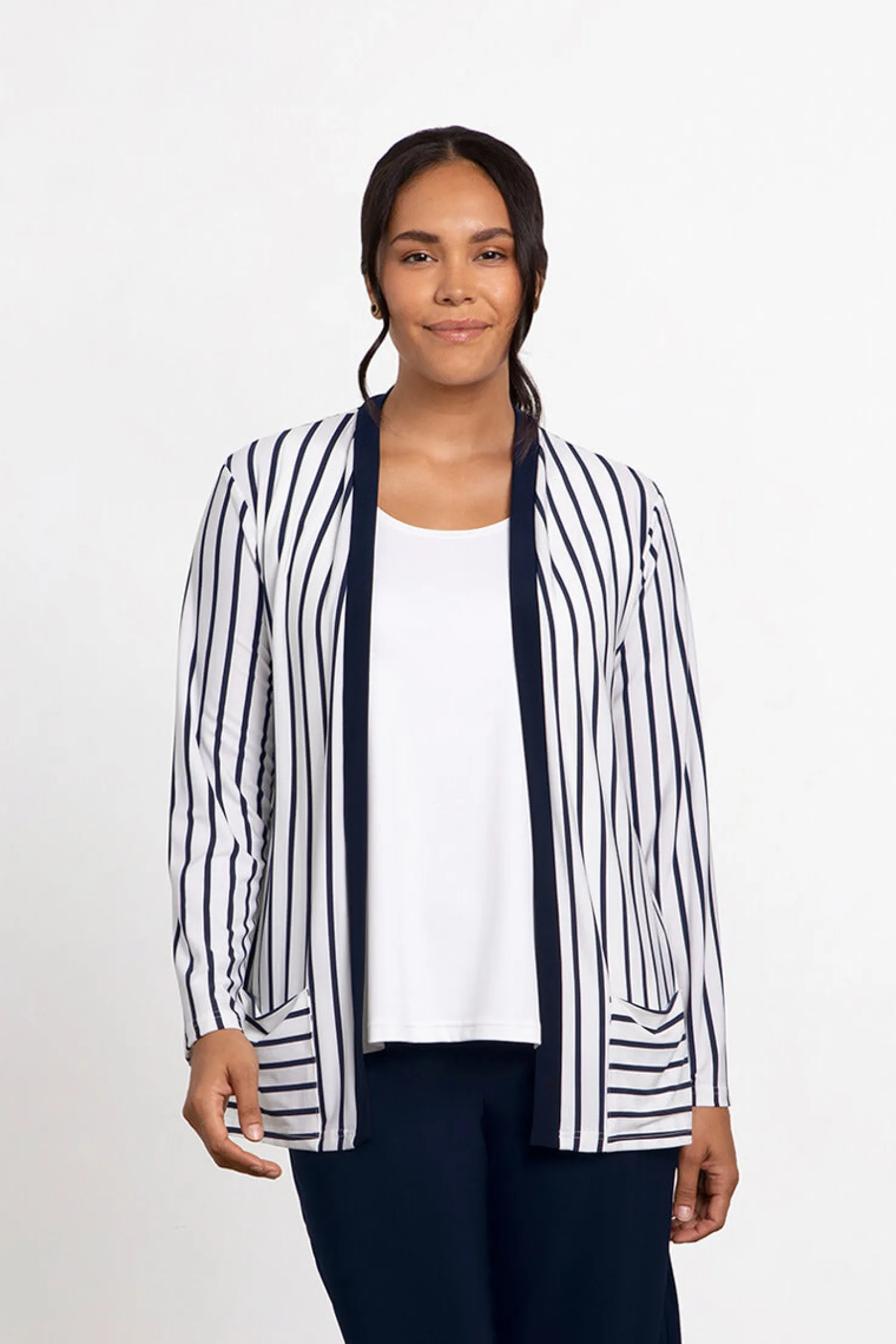 Sympli Sweaters & Cardigans>Everyday Cardigan NavyStripe