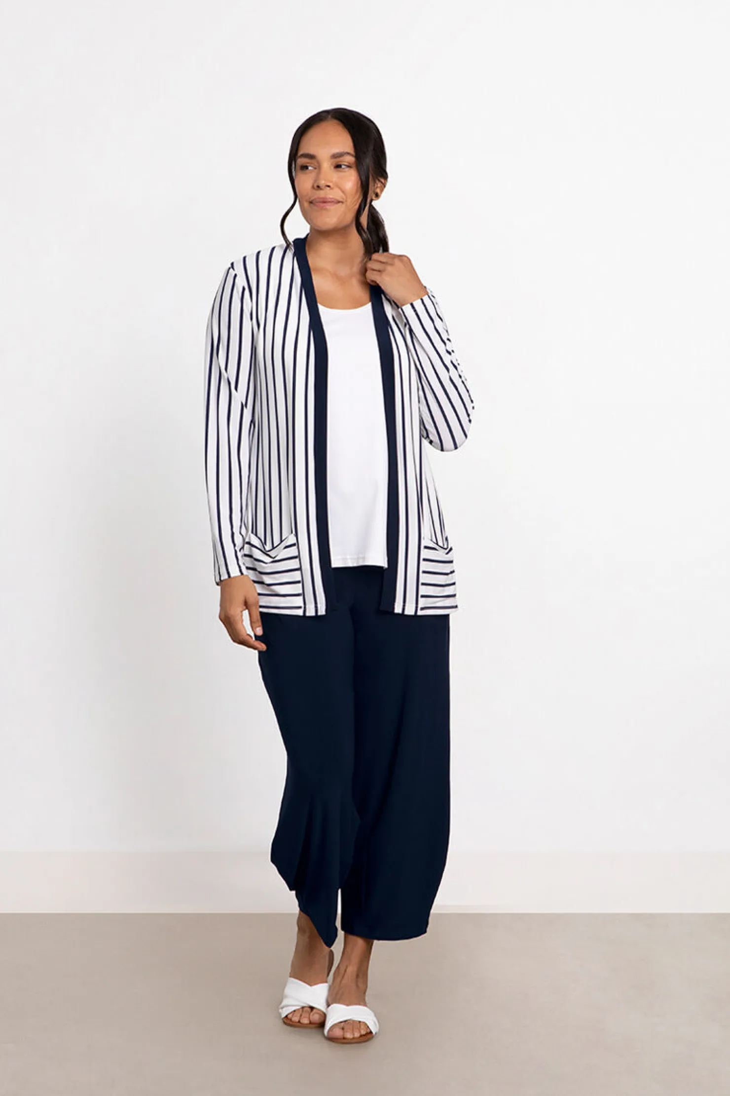 Sympli Sweaters & Cardigans>Everyday Cardigan NavyStripe