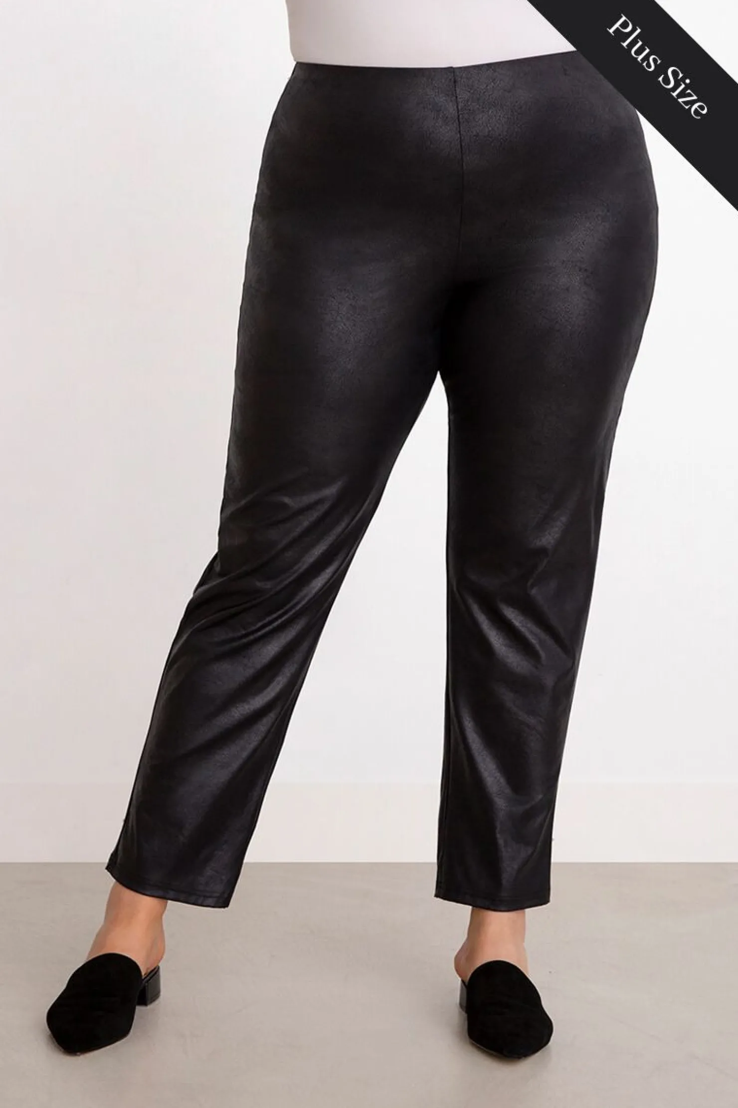 Sympli Bottoms>Faux Leather Narrow Pant Midi Plus Onyx