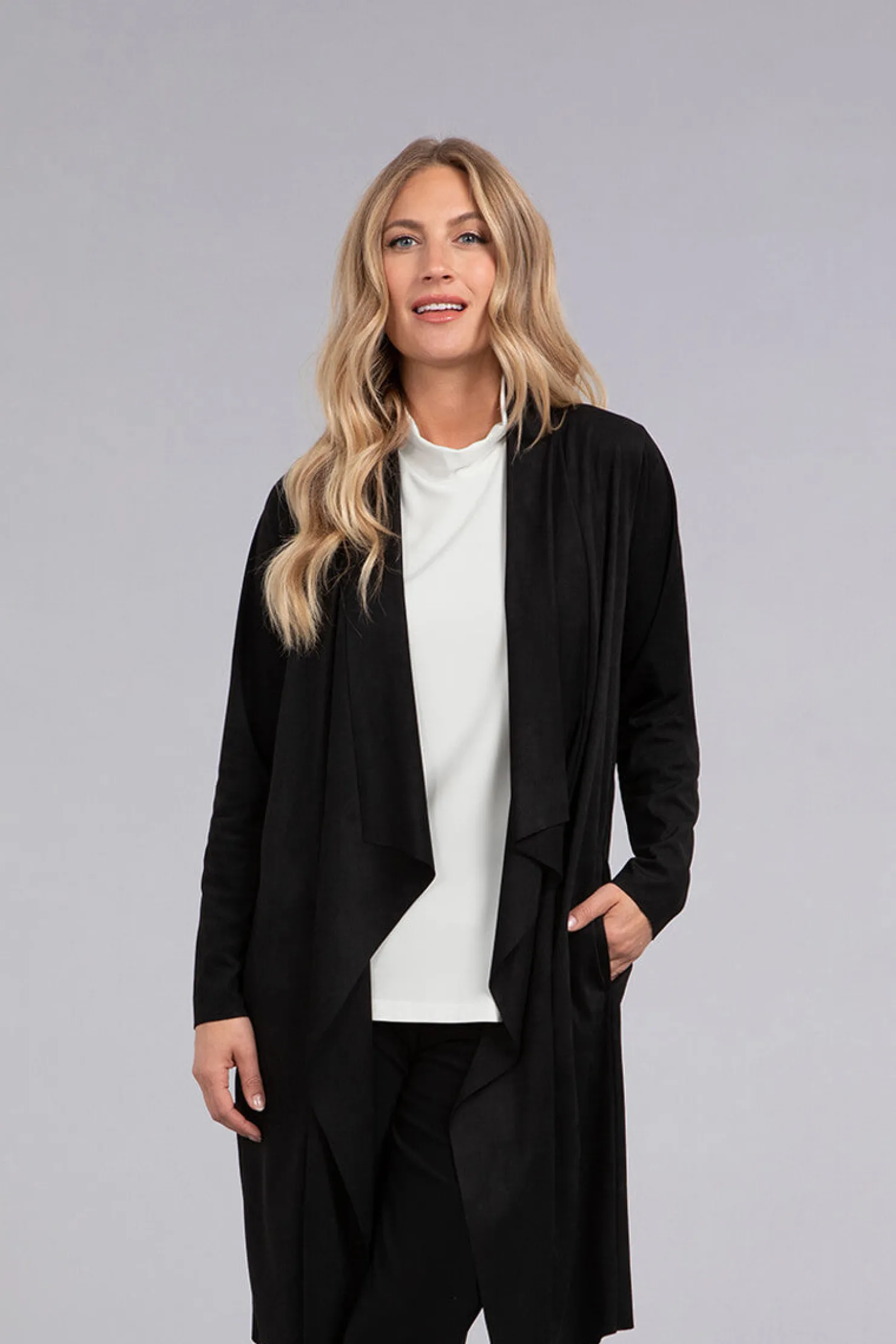 Sympli Sweaters & Cardigans>Faux Suede Key Cardigan Long Black