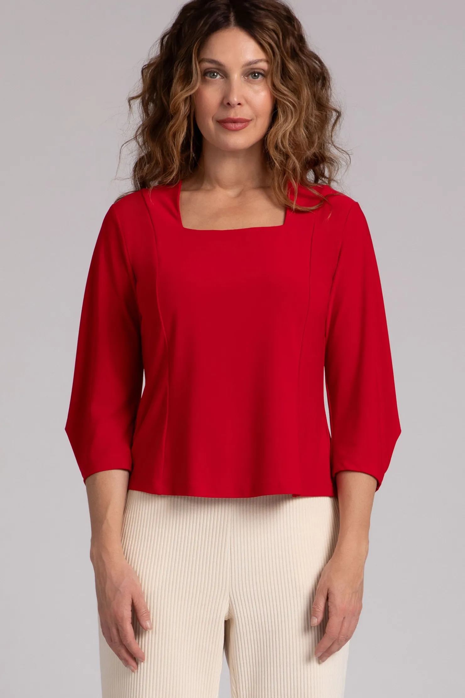 Sympli Tops>Fit N Flare Lantern Top Poppy