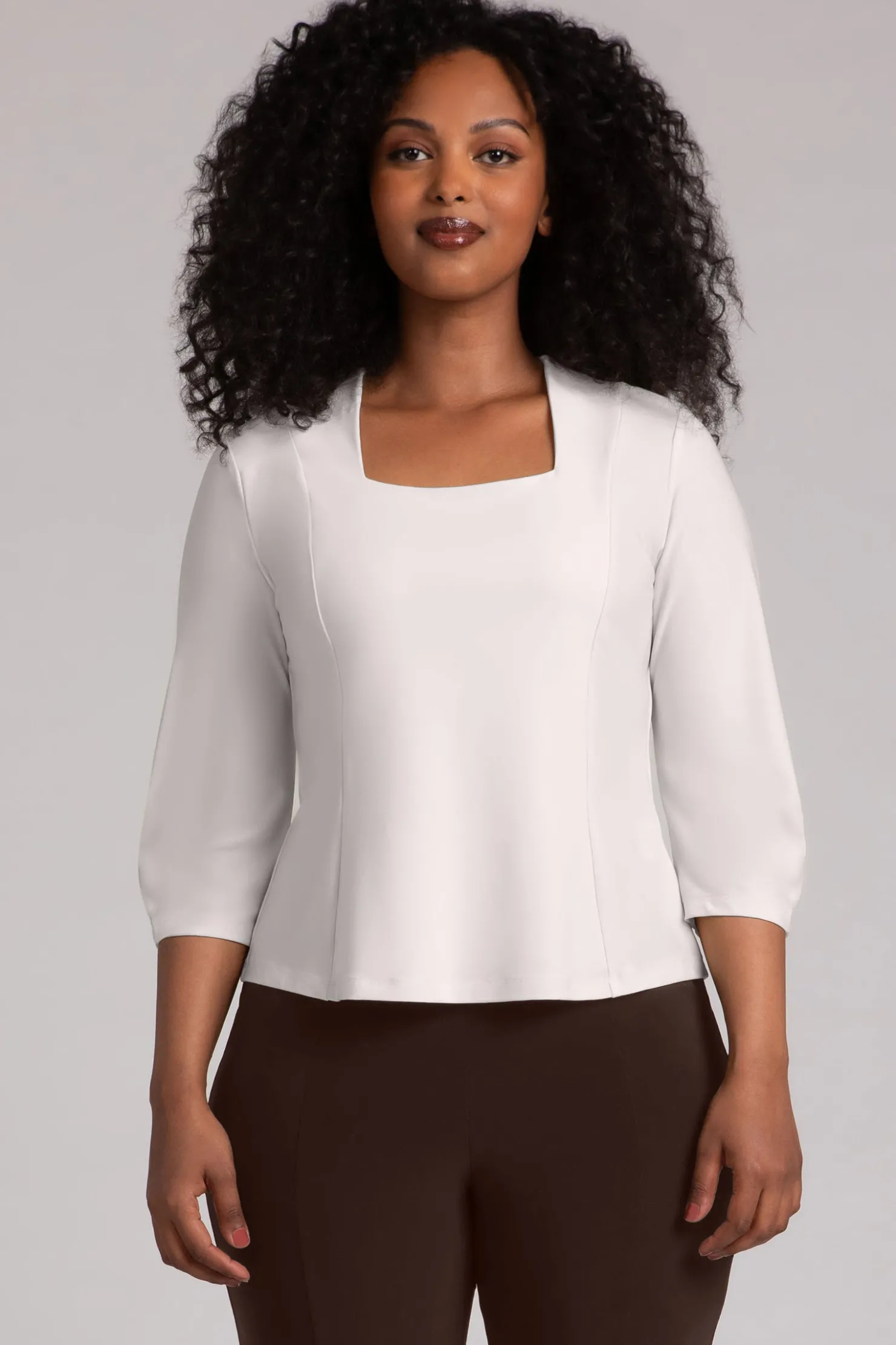 Sympli Tops>Fit N Flare Lantern Top Cashew