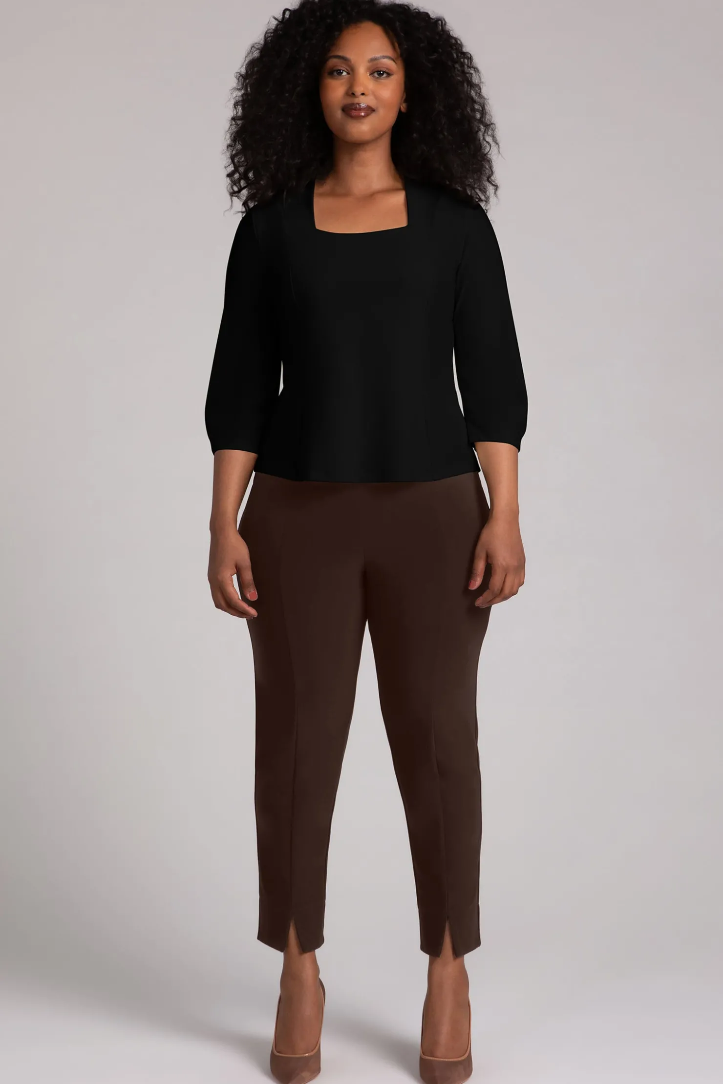 Sympli Tops>Fit N Flare Lantern Top Black
