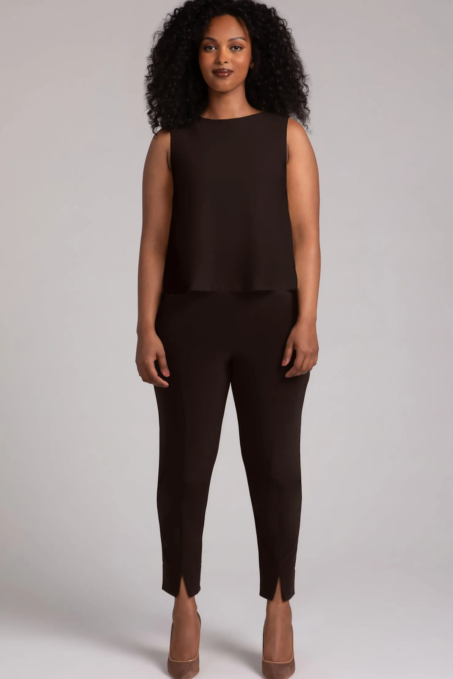 Sympli Tops>Flared Shell Chocolate