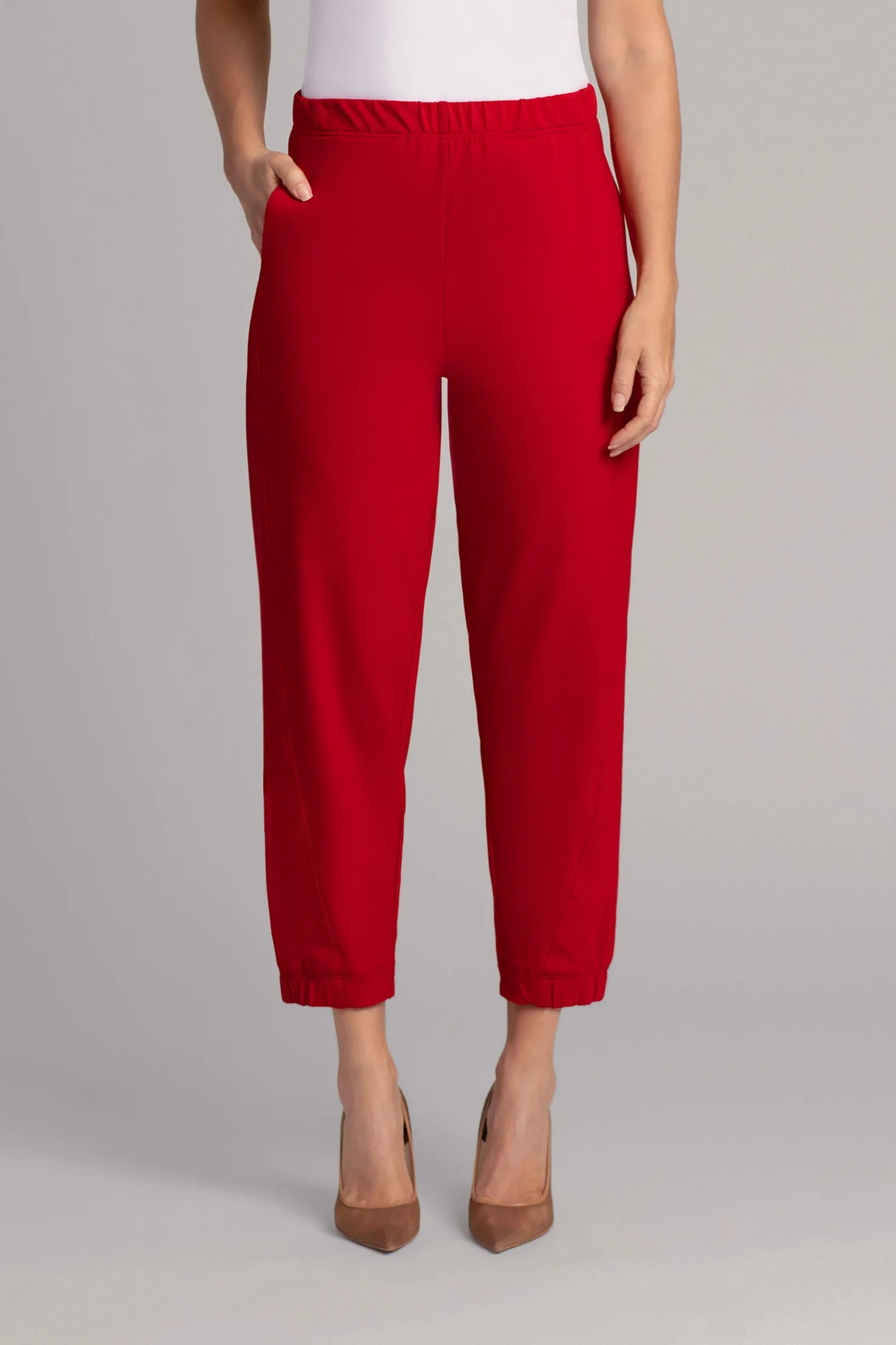Sympli Bottoms>Fleece Back Jersey Half Cuff Jogger Pant Poppy