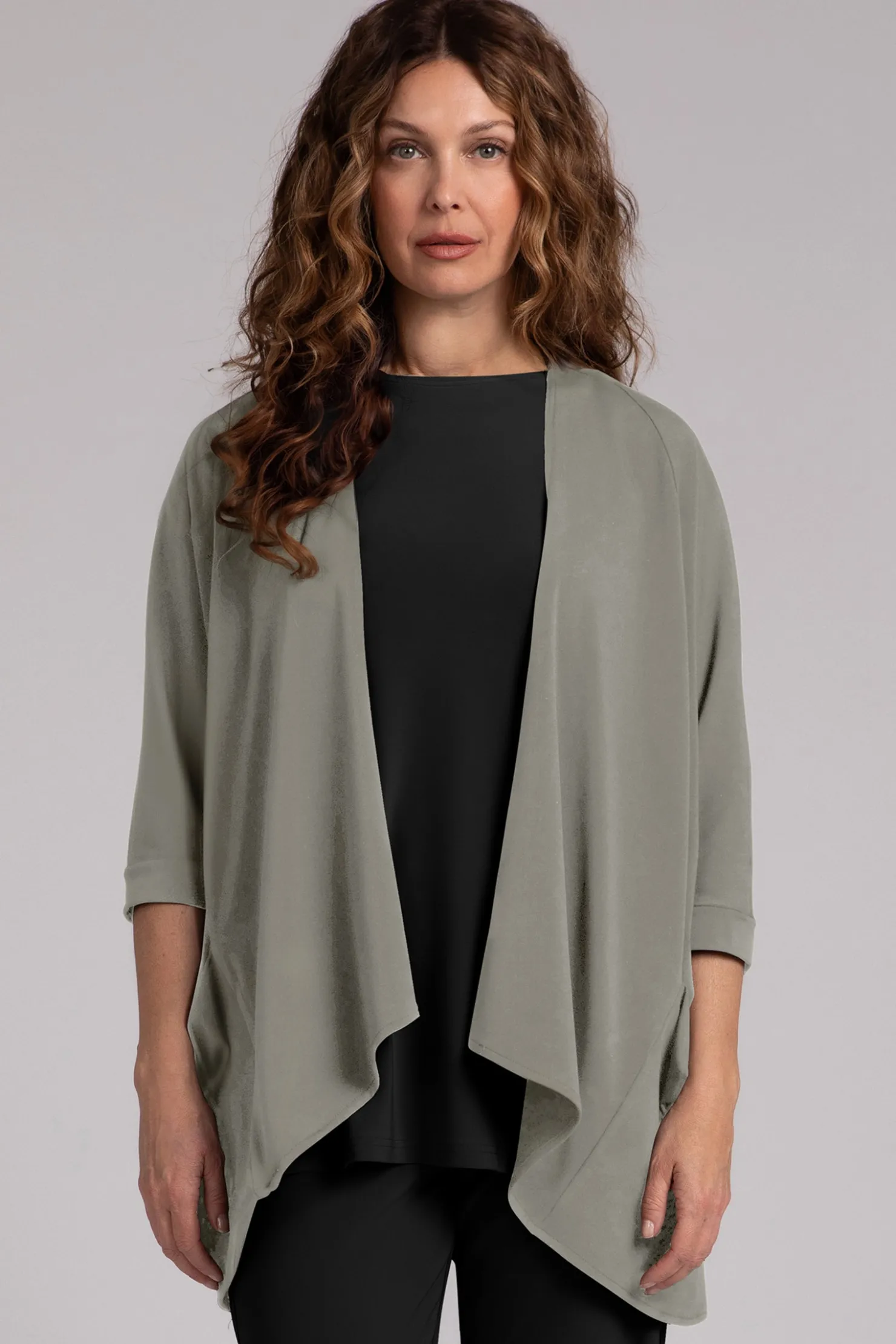 Sympli Sweaters & Cardigans>Fleece Back Jersey Matrix Cardigan Taupe