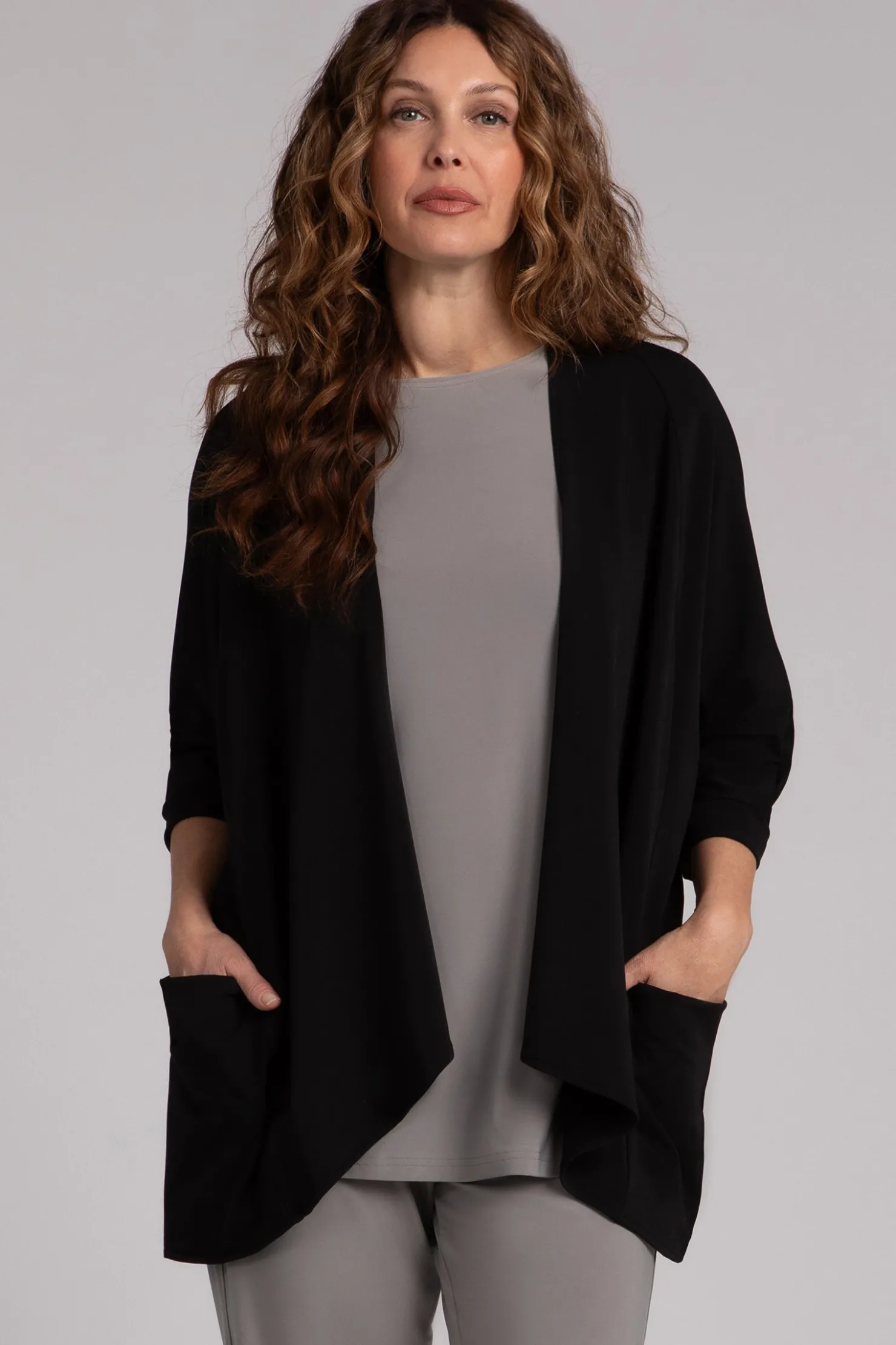 Sympli Sweaters & Cardigans>Fleece Back Jersey Matrix Cardigan Black