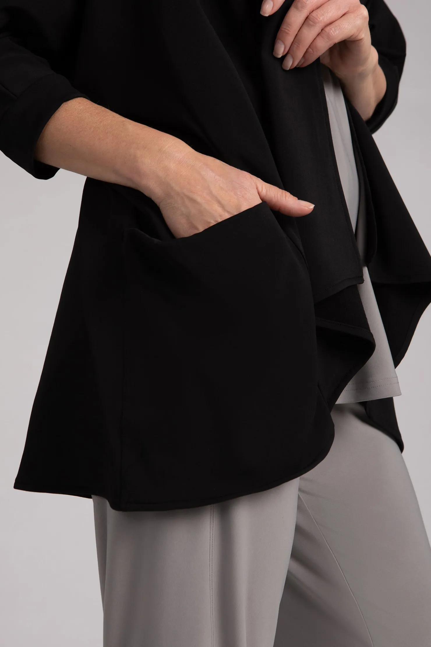 Sympli Sweaters & Cardigans>Fleece Back Jersey Matrix Cardigan Black