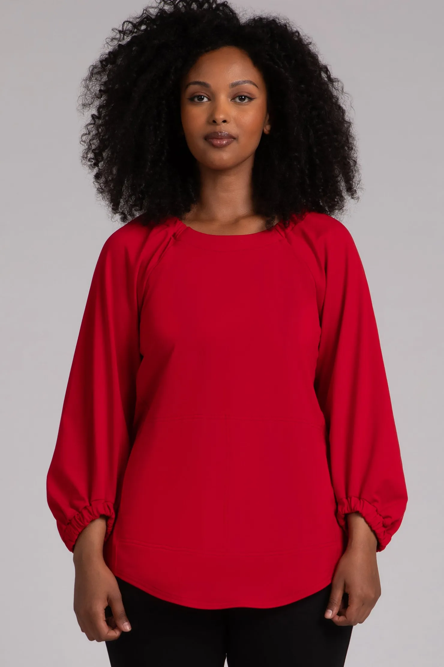 Sympli Tops>Fleece Back Jersey Move Pullover with Elastic Cuff Poppy