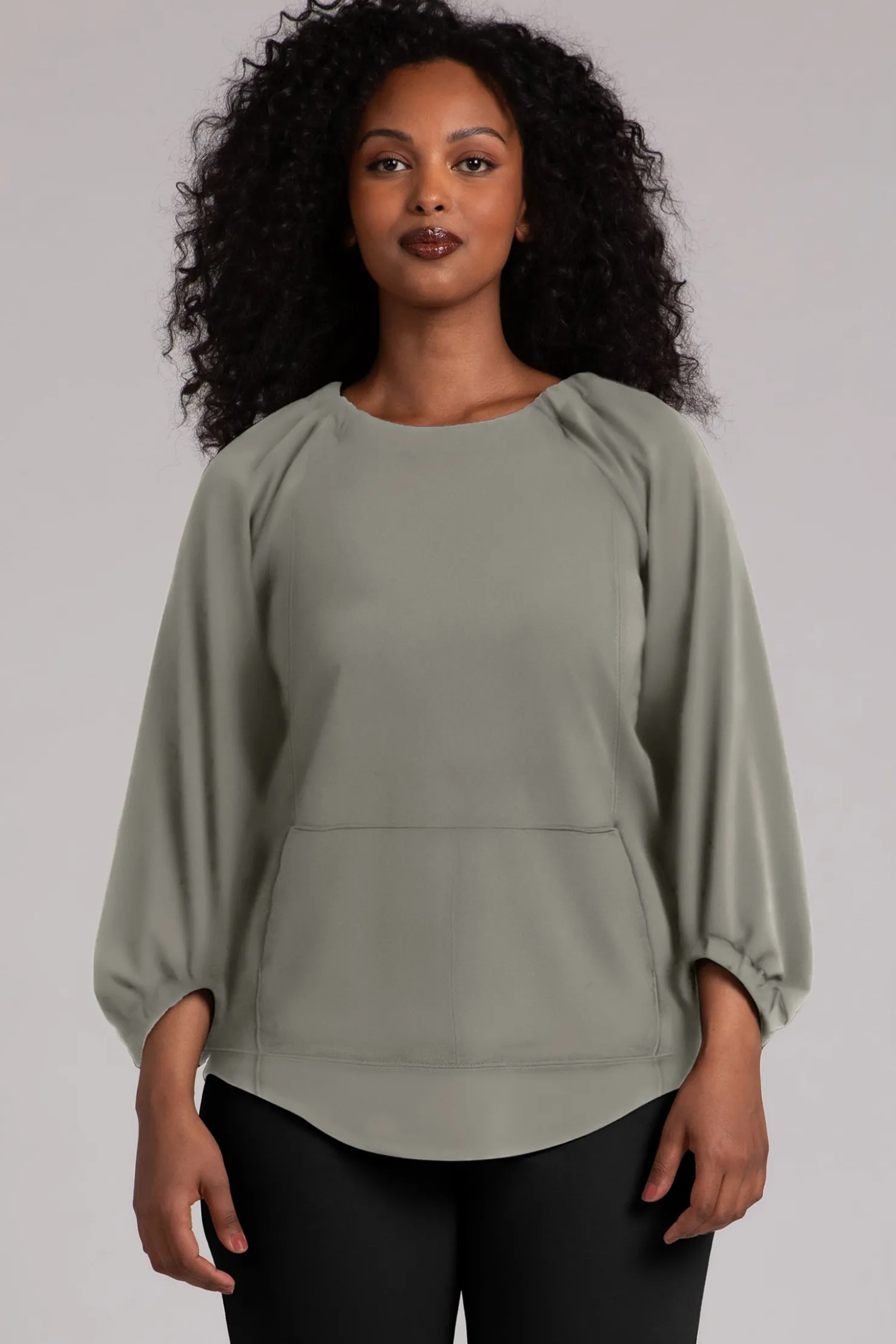 Sympli Tops>Fleece Back Jersey Move Pullover with Elastic Cuff Taupe