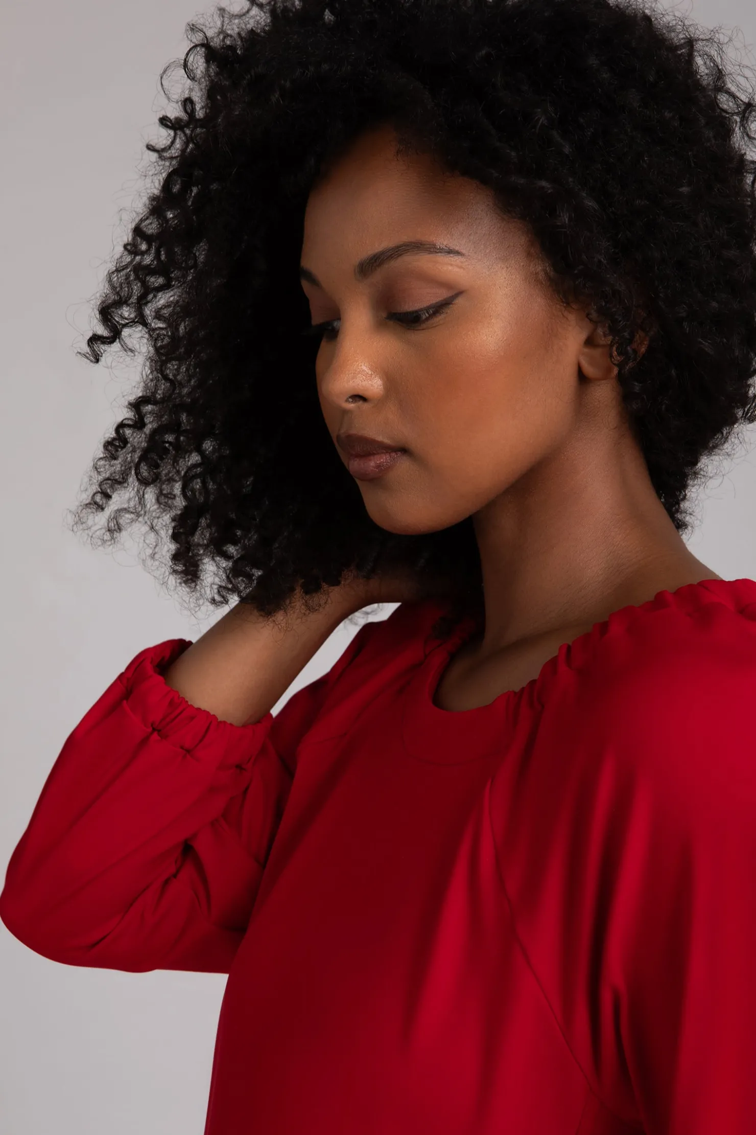 Sympli Tops>Fleece Back Jersey Move Pullover with Elastic Cuff Poppy