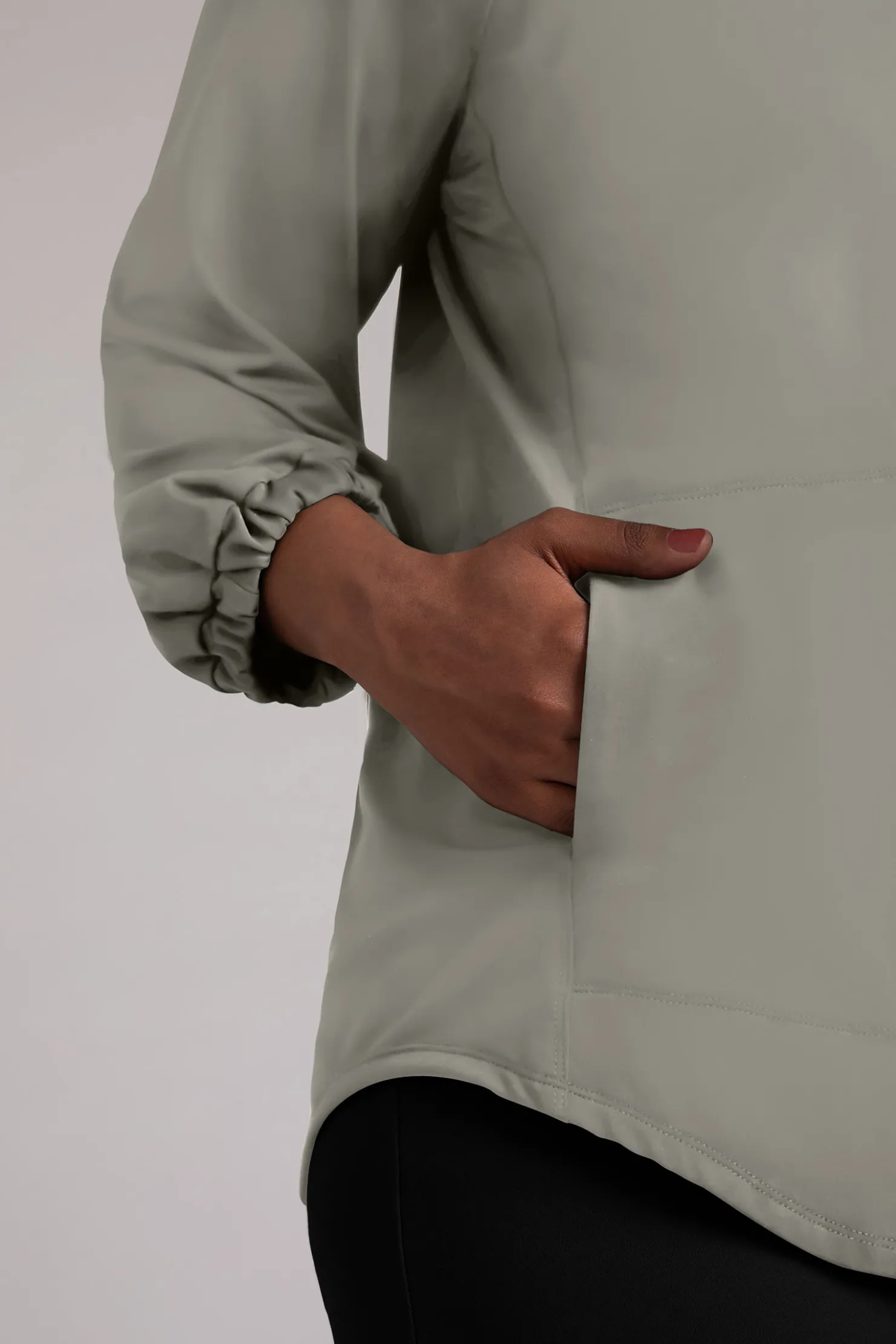 Sympli Tops>Fleece Back Jersey Move Pullover with Elastic Cuff Taupe