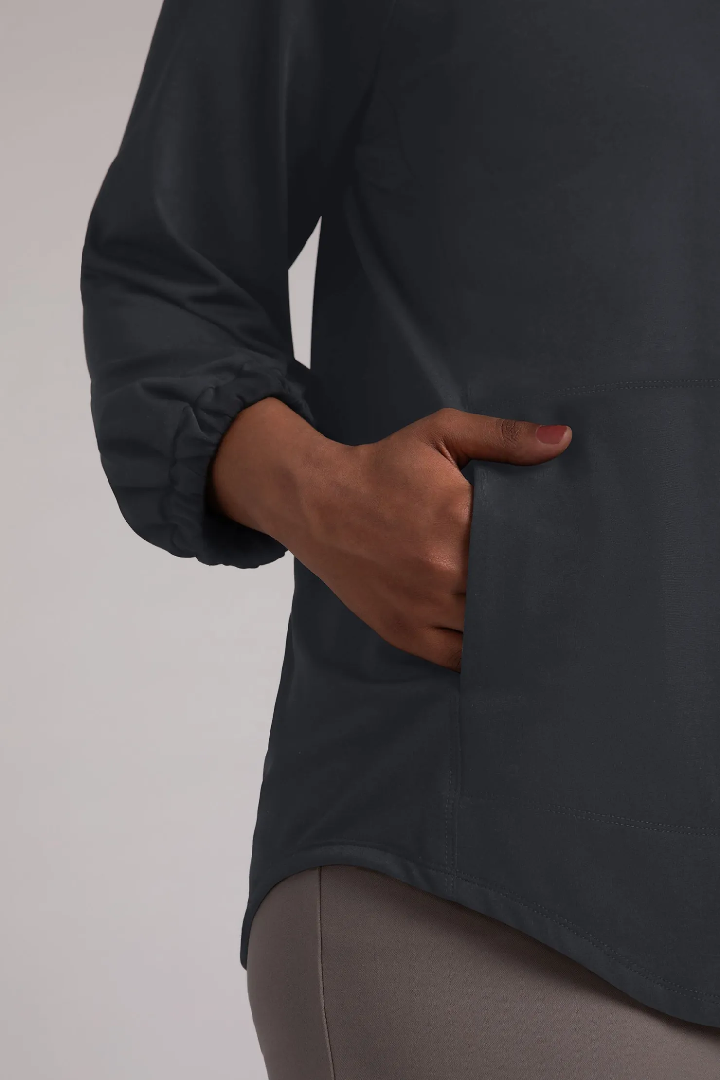 Sympli Tops>Fleece Back Jersey Move Pullover with Elastic Cuff Graphite