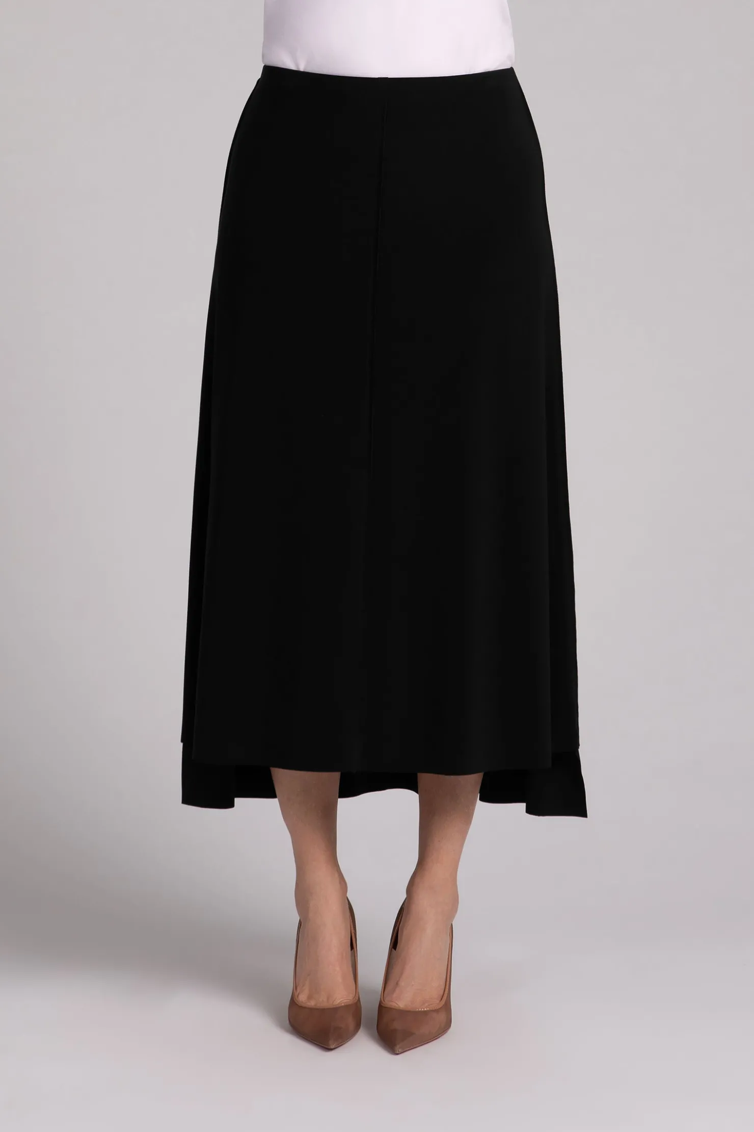 Sympli Bottoms>Flounce A-Line Midi Skirt Black