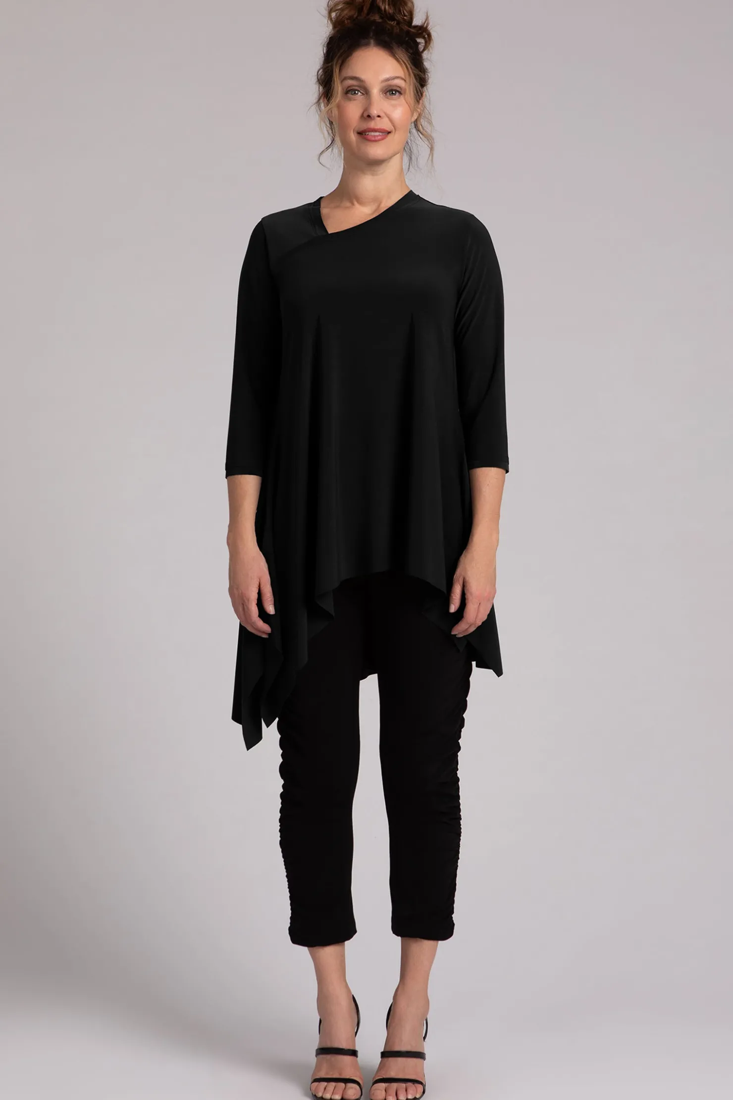Sympli Tops>Flounce Boomerang Tunic Black