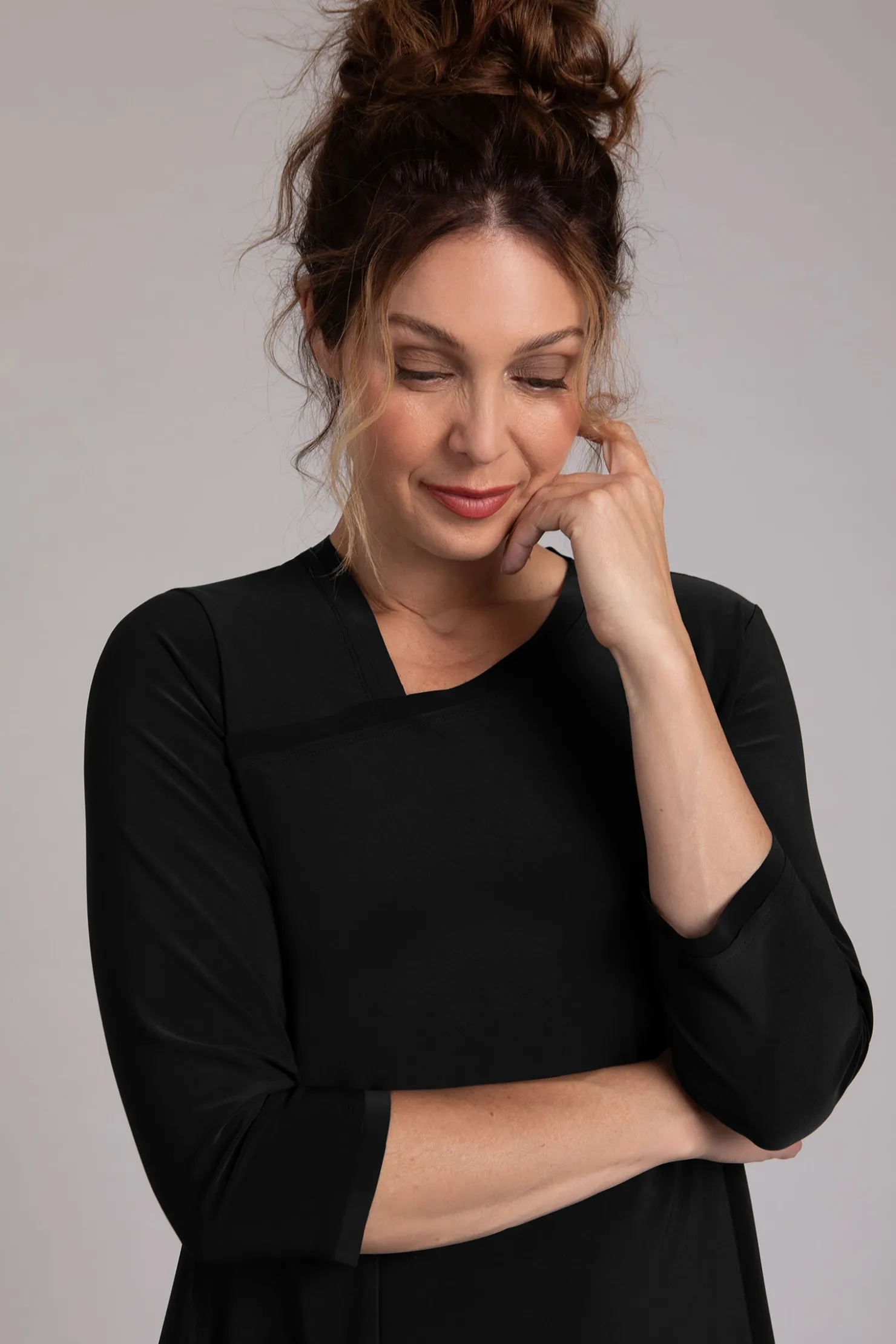 Sympli Tops>Flounce Boomerang Tunic Black