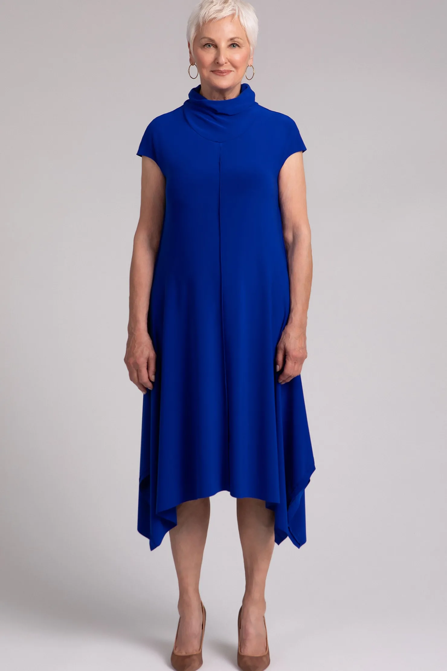 Sympli Dresses>Flounce Funnel Neck Dress Lapis
