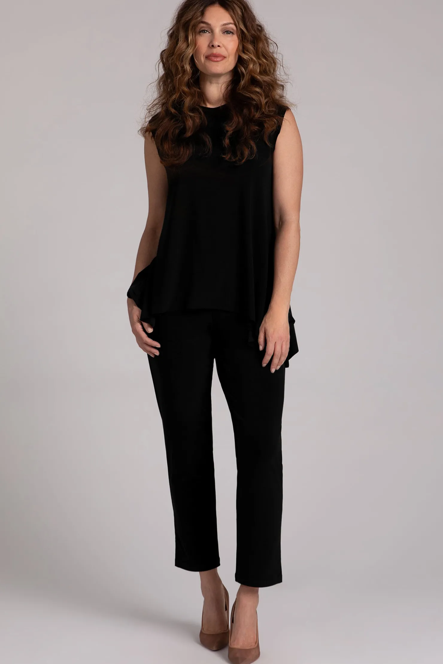 Sympli Tops>Flounce Muscle Top with Drop Hem Black