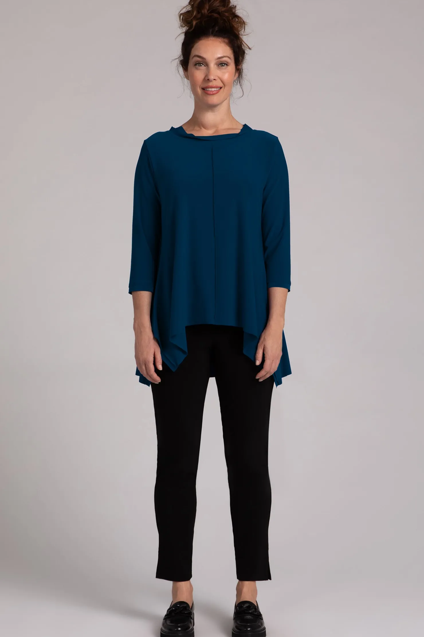 Sympli Tops>Flounce Top with Wide Funnel Collar Atlantis