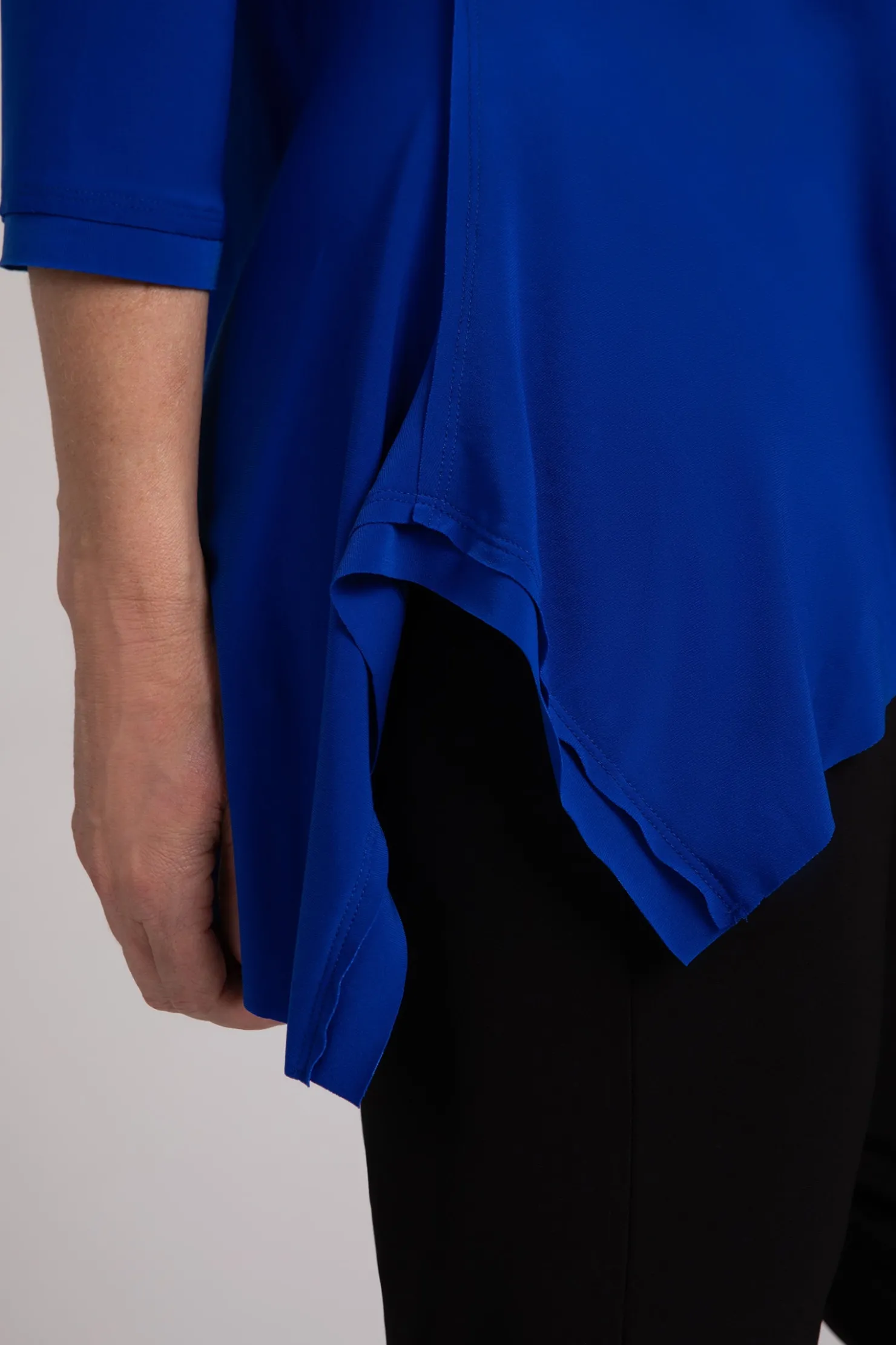 Sympli Tops>Flounce Top with Wide Funnel Collar Lapis