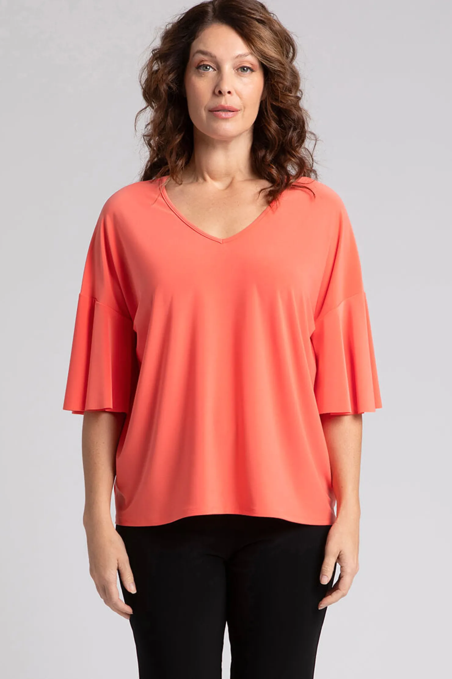 Sympli Tops>Flutter Dolman Top Coral