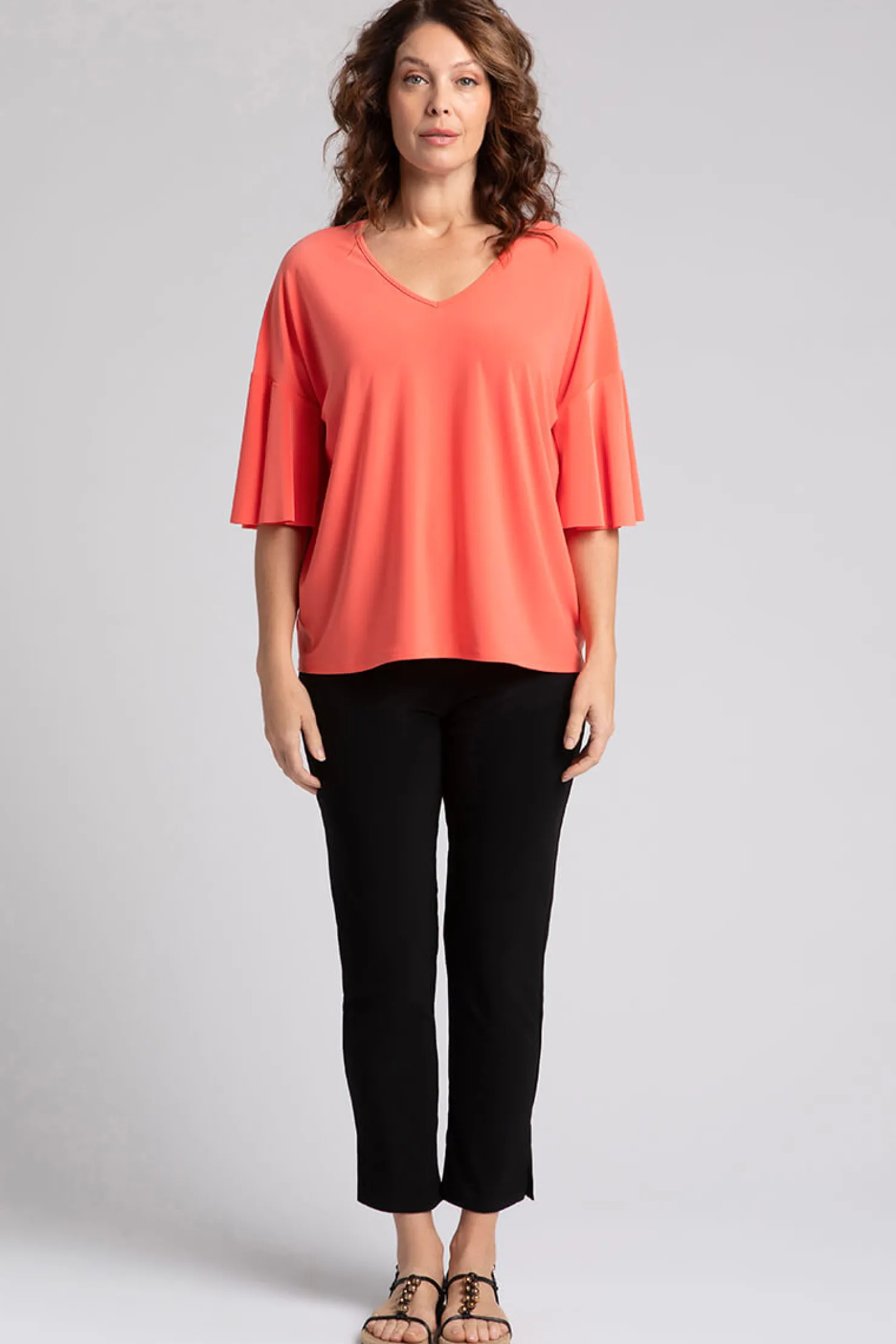 Sympli Tops>Flutter Dolman Top Coral