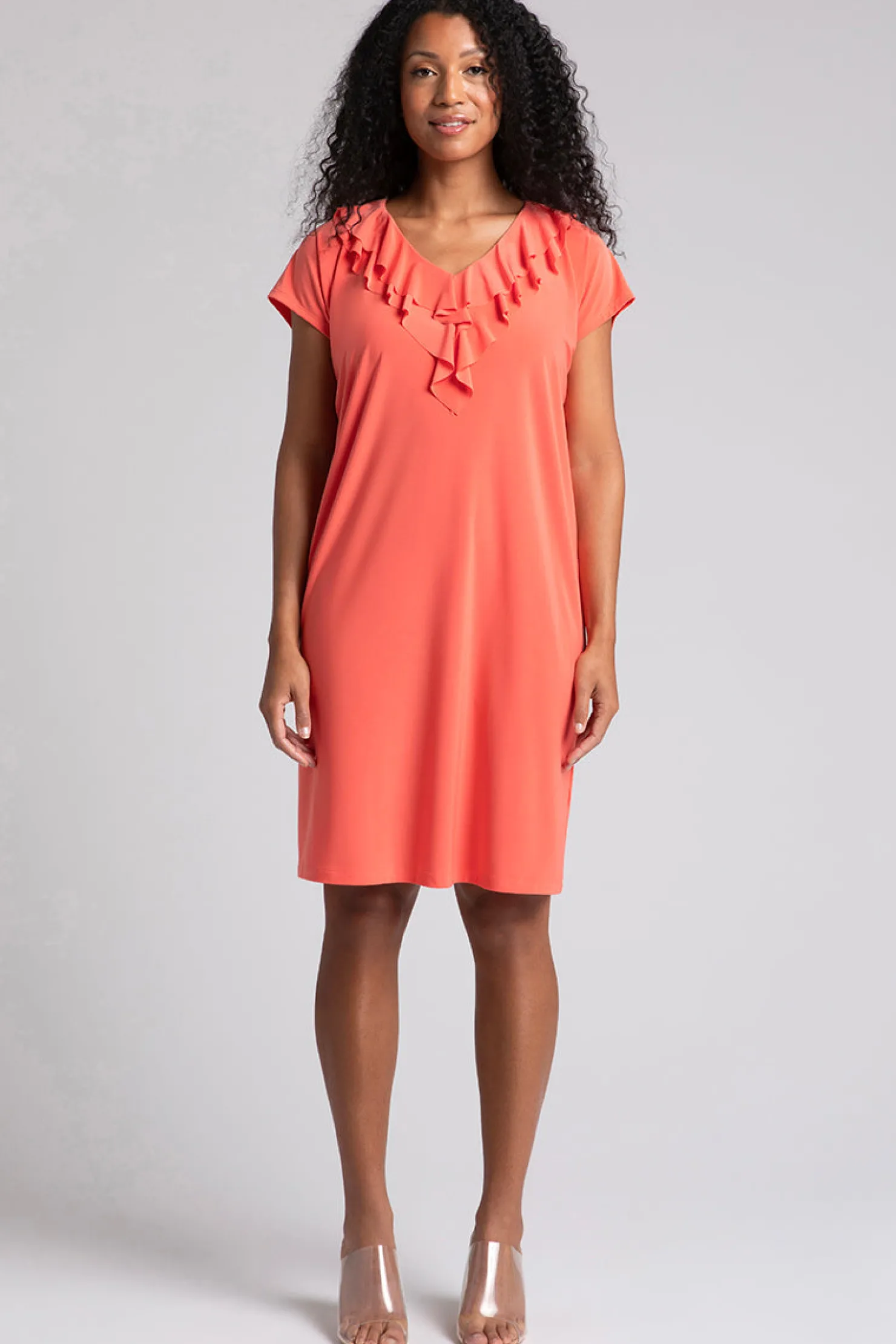 Sympli Dresses>Flutter Dress Drop Shoulder Coral