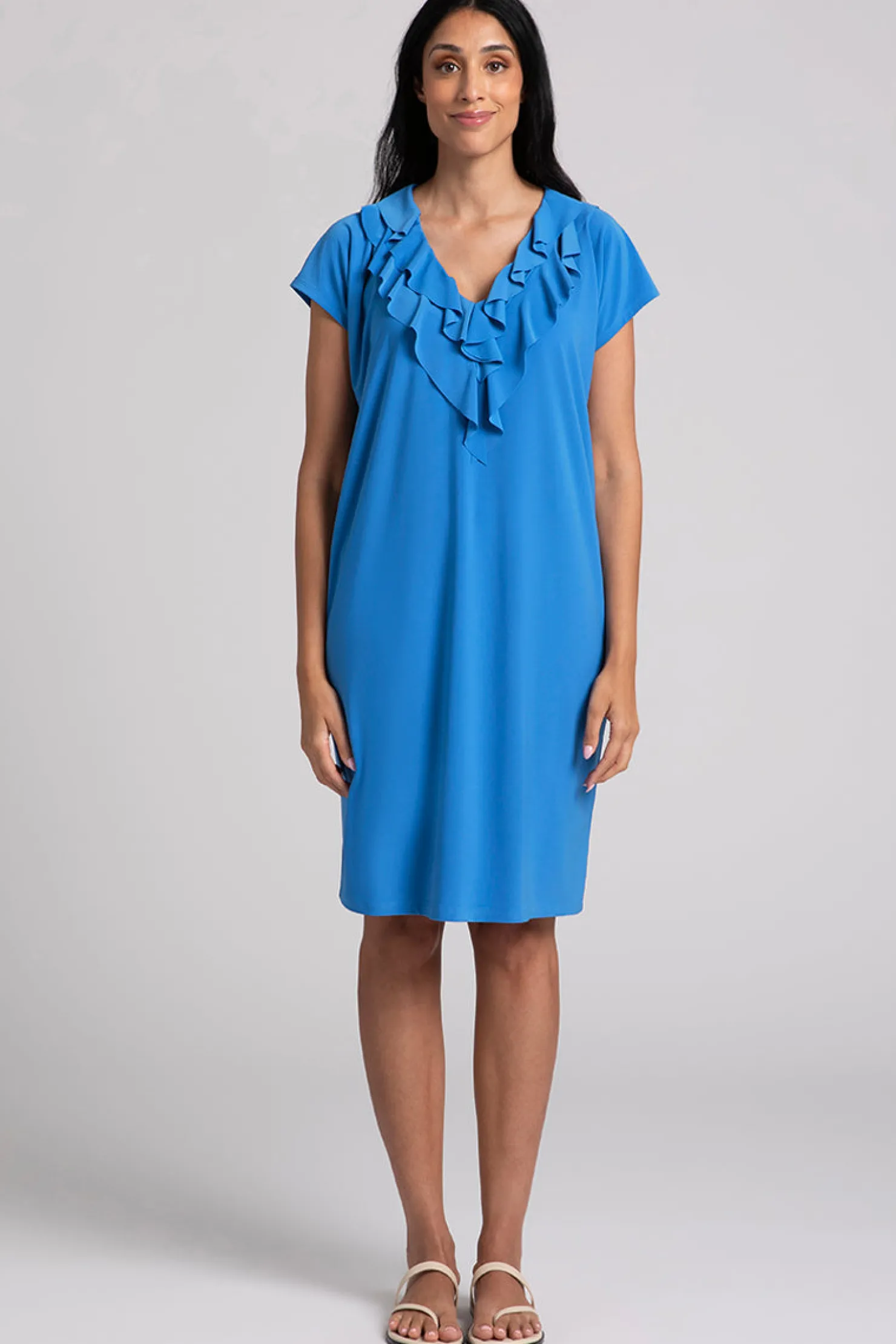 Sympli Dresses>Flutter Dress Drop Shoulder Marine