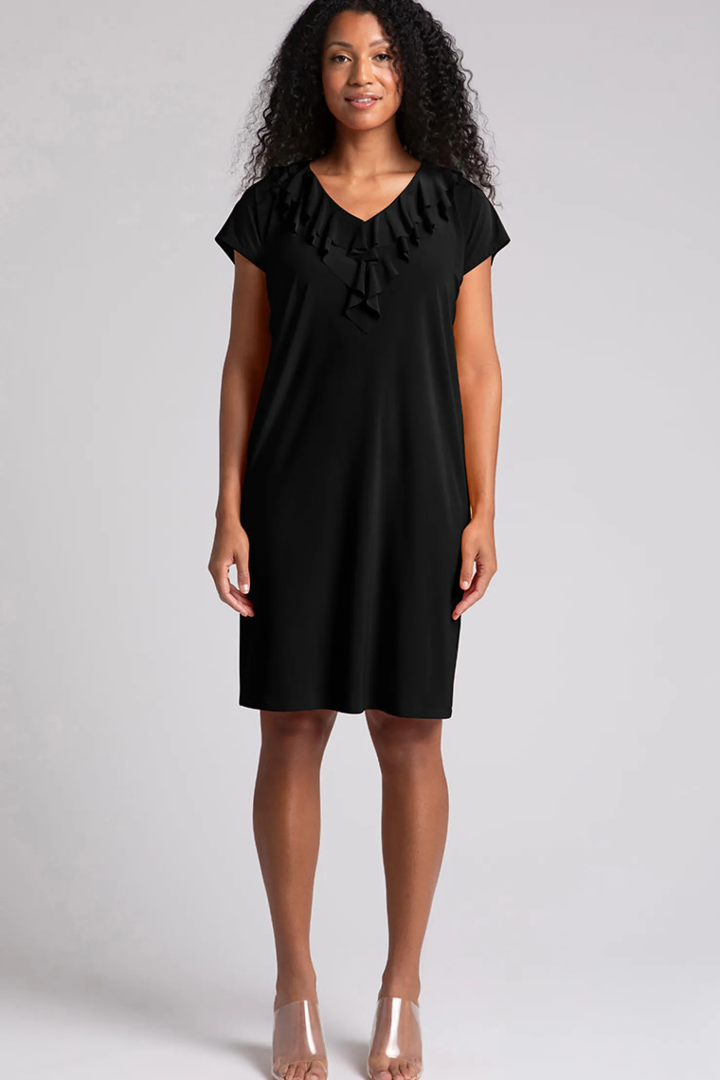 Sympli Dresses>Flutter Dress Drop Shoulder Black