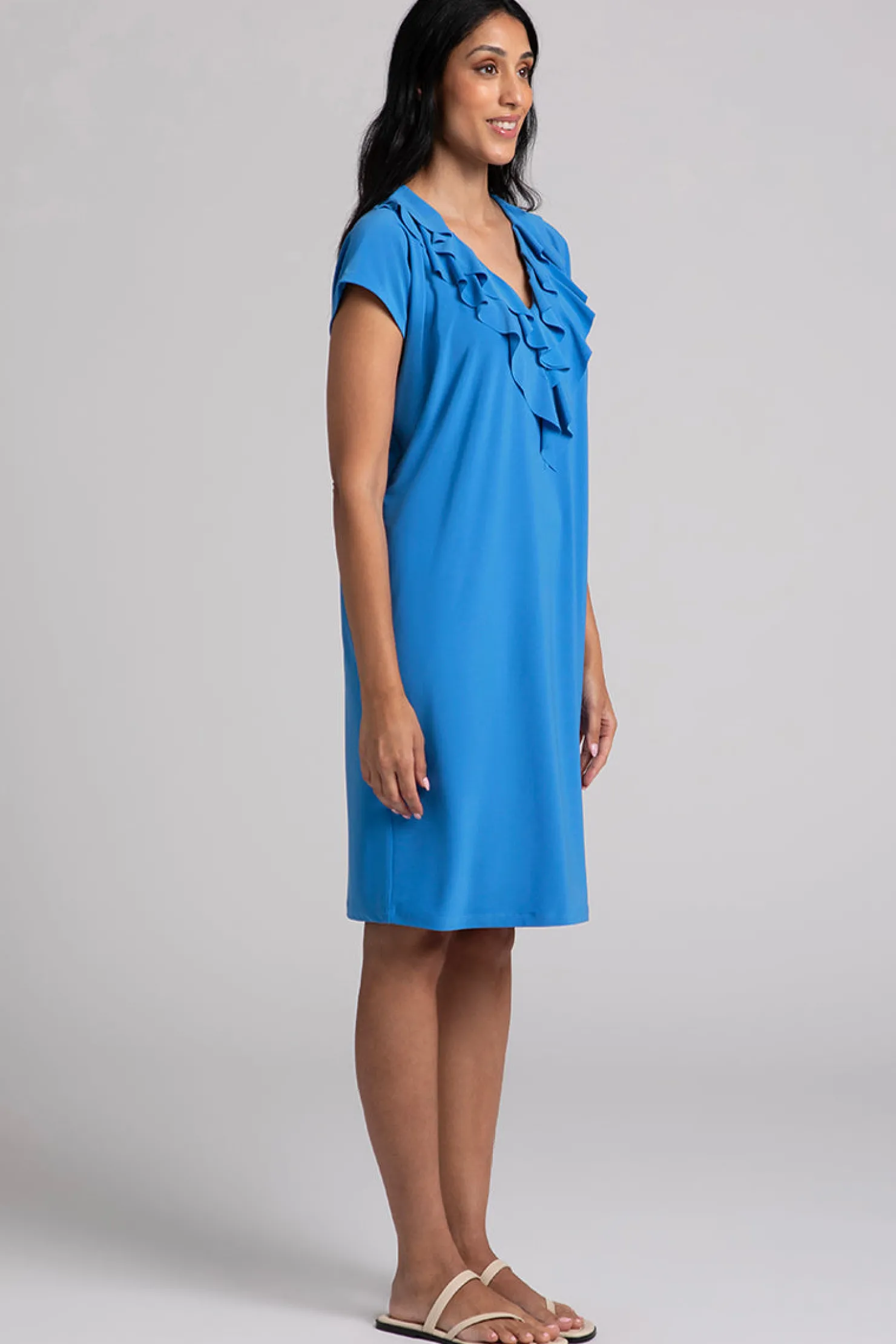 Sympli Dresses>Flutter Dress Drop Shoulder Marine