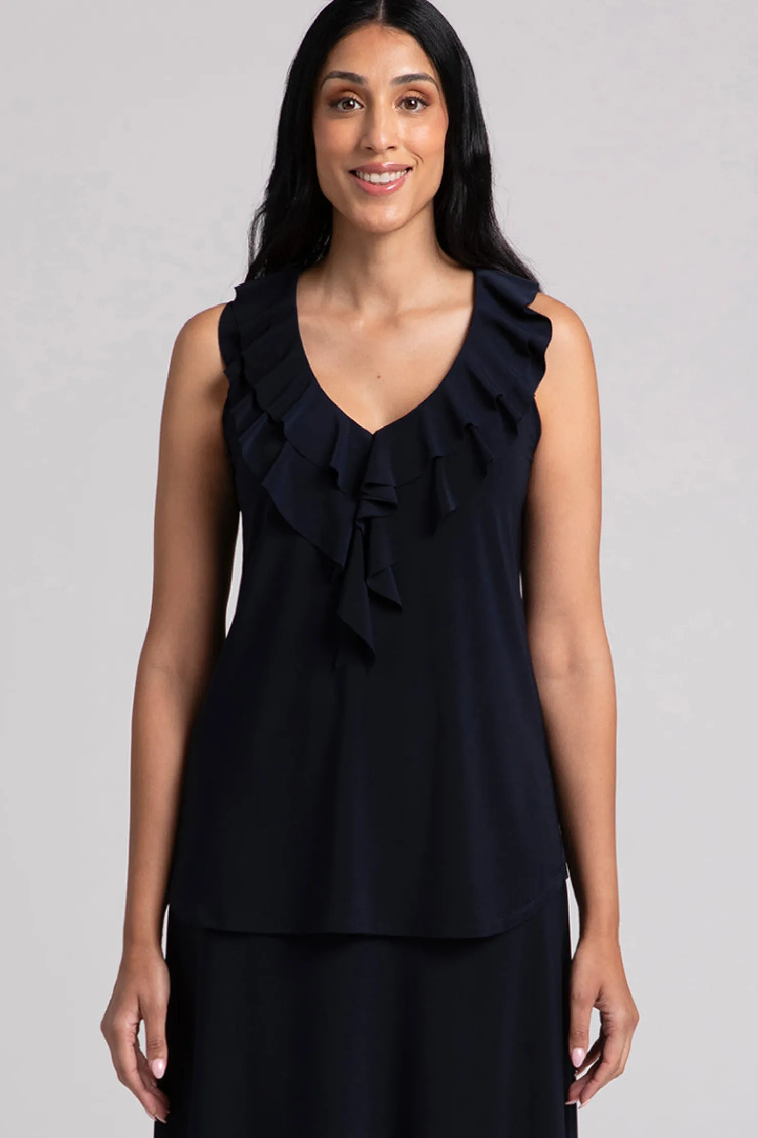 Sympli Tops>Flutter Sleeveless Top Navy