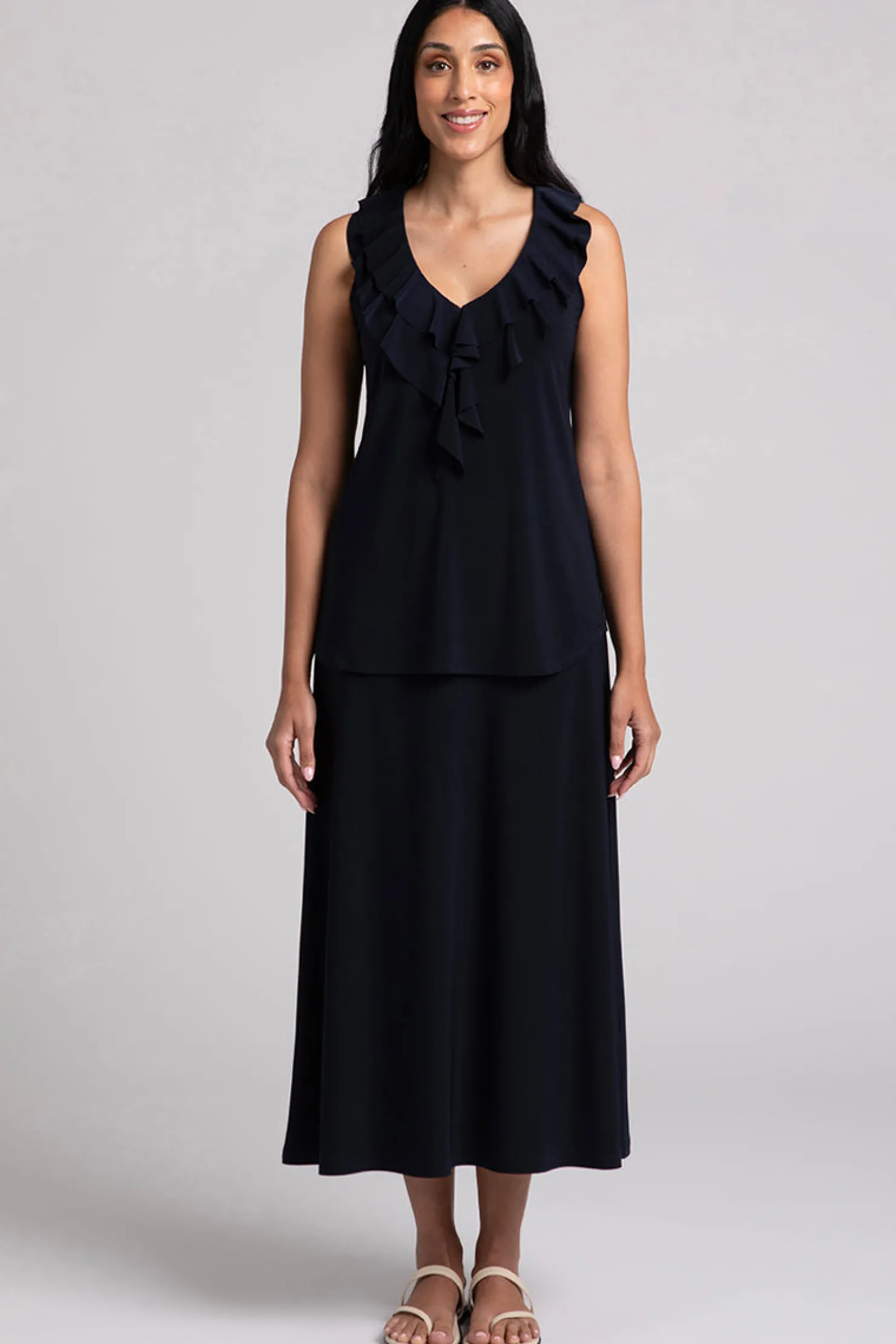 Sympli Tops>Flutter Sleeveless Top Navy