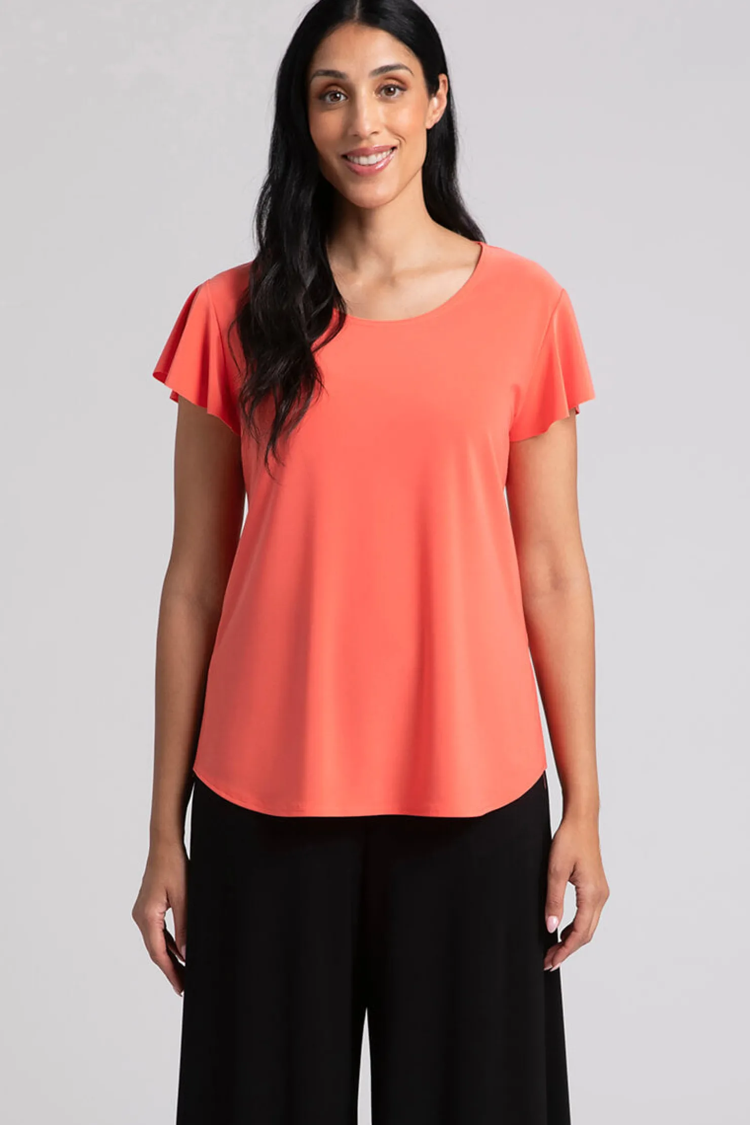 Sympli Tops>Flutter Top Coral