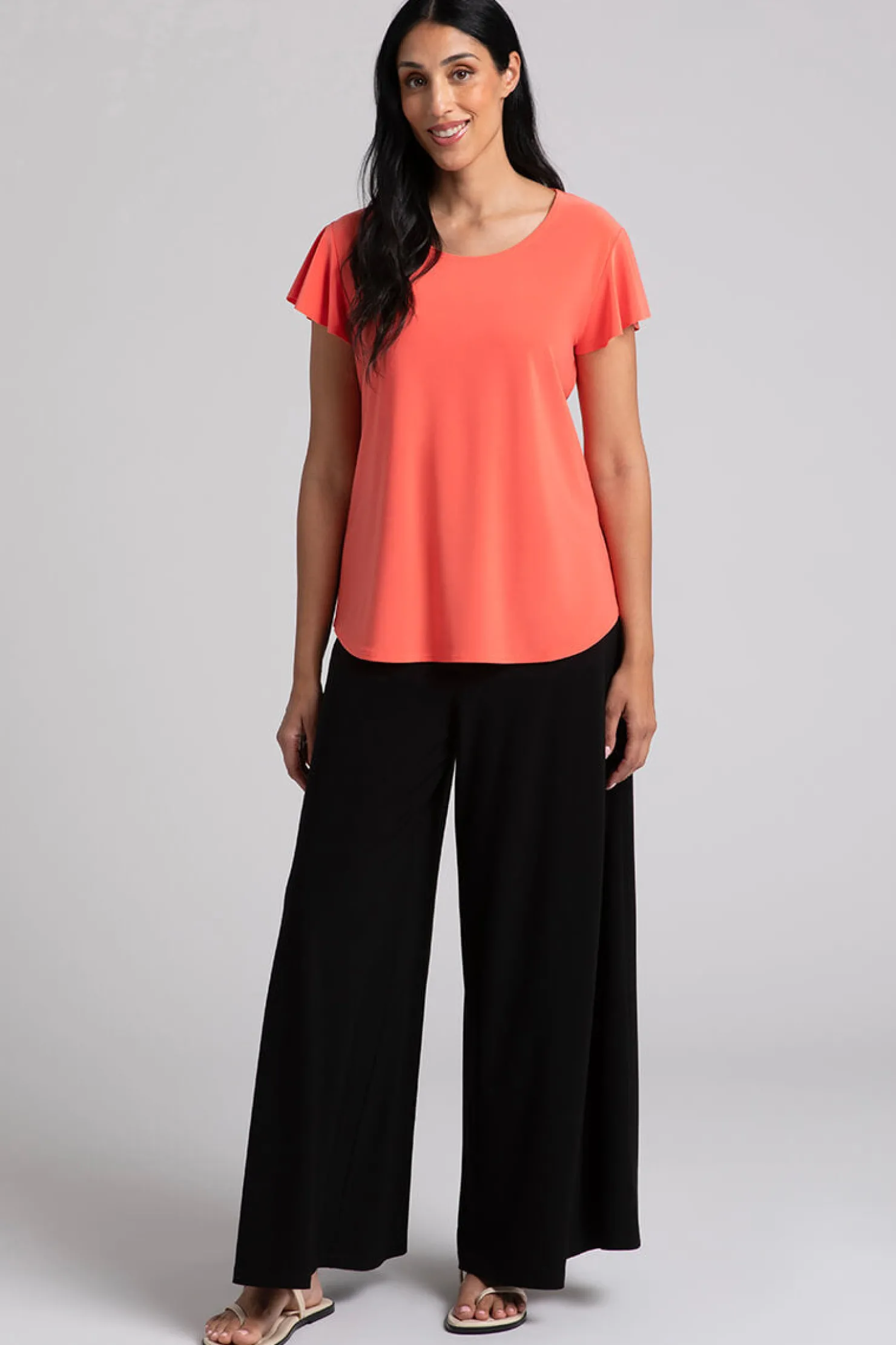 Sympli Tops>Flutter Top Coral