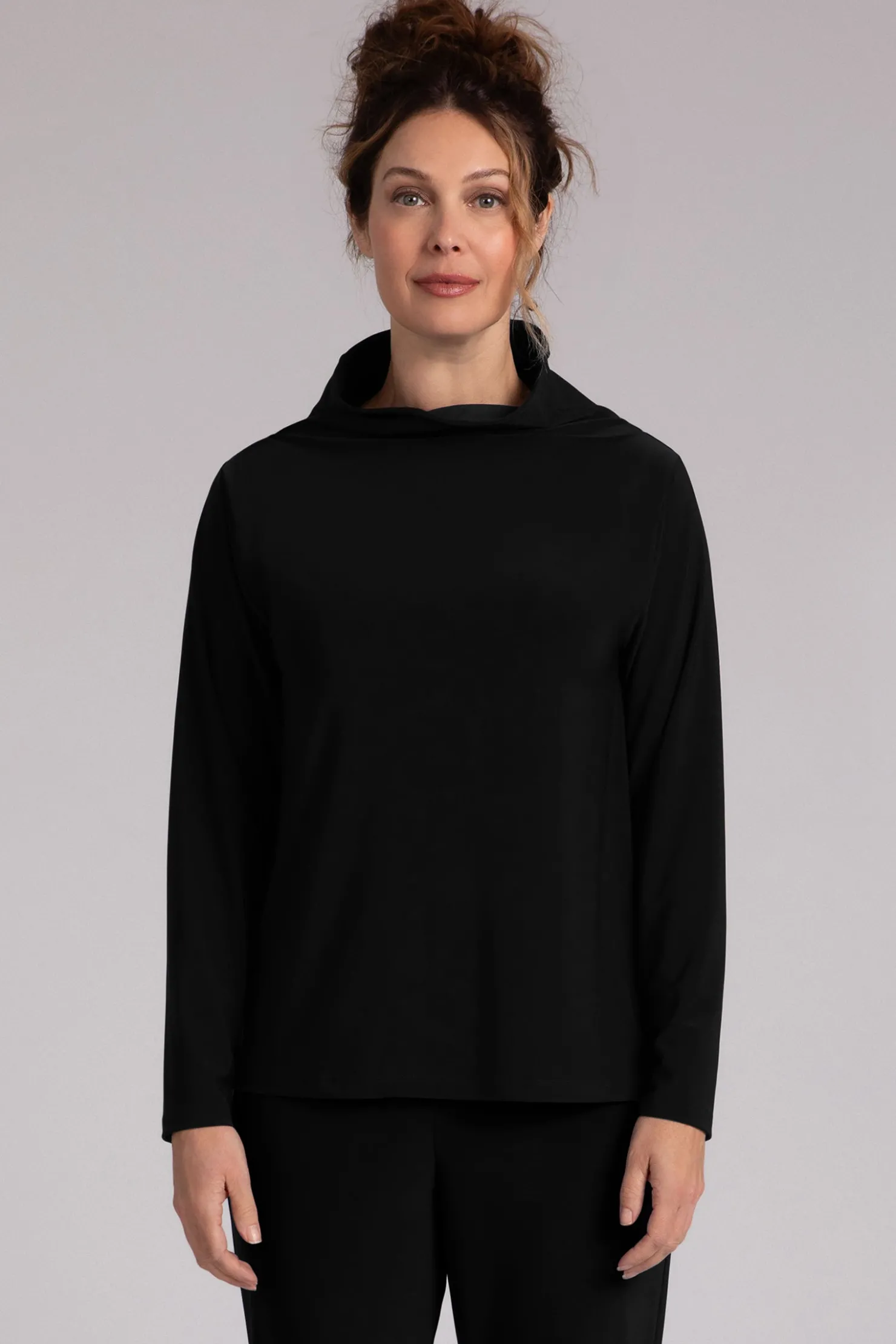 Sympli Tops>Funnel Neck Top Black