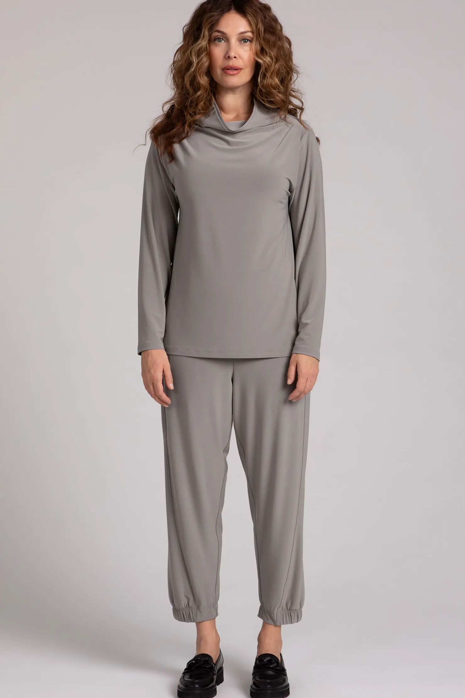 Sympli Tops>Funnel Neck Top Taupe