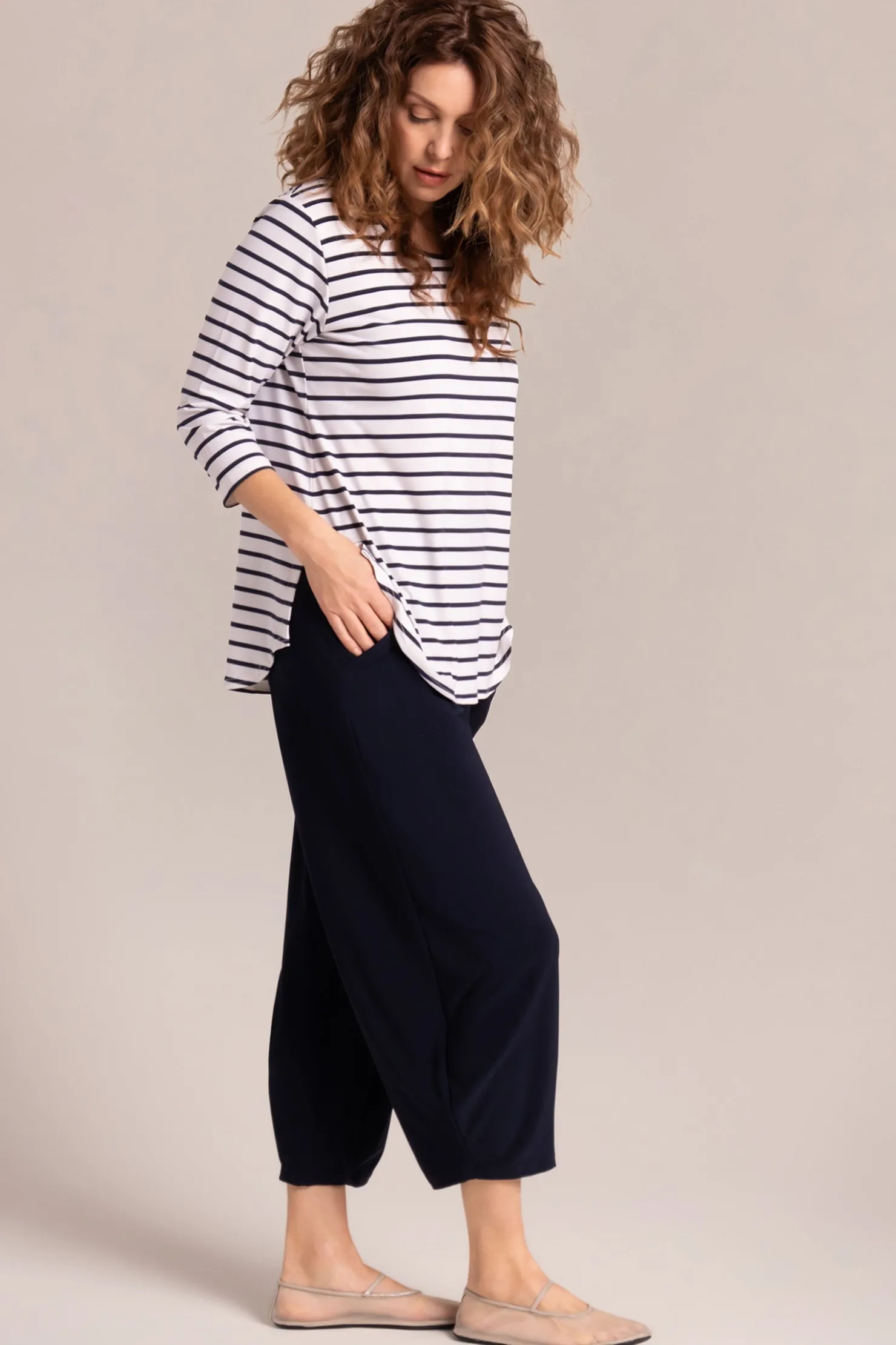 Sympli Tops>Go To Classic T Relax NavyStripe