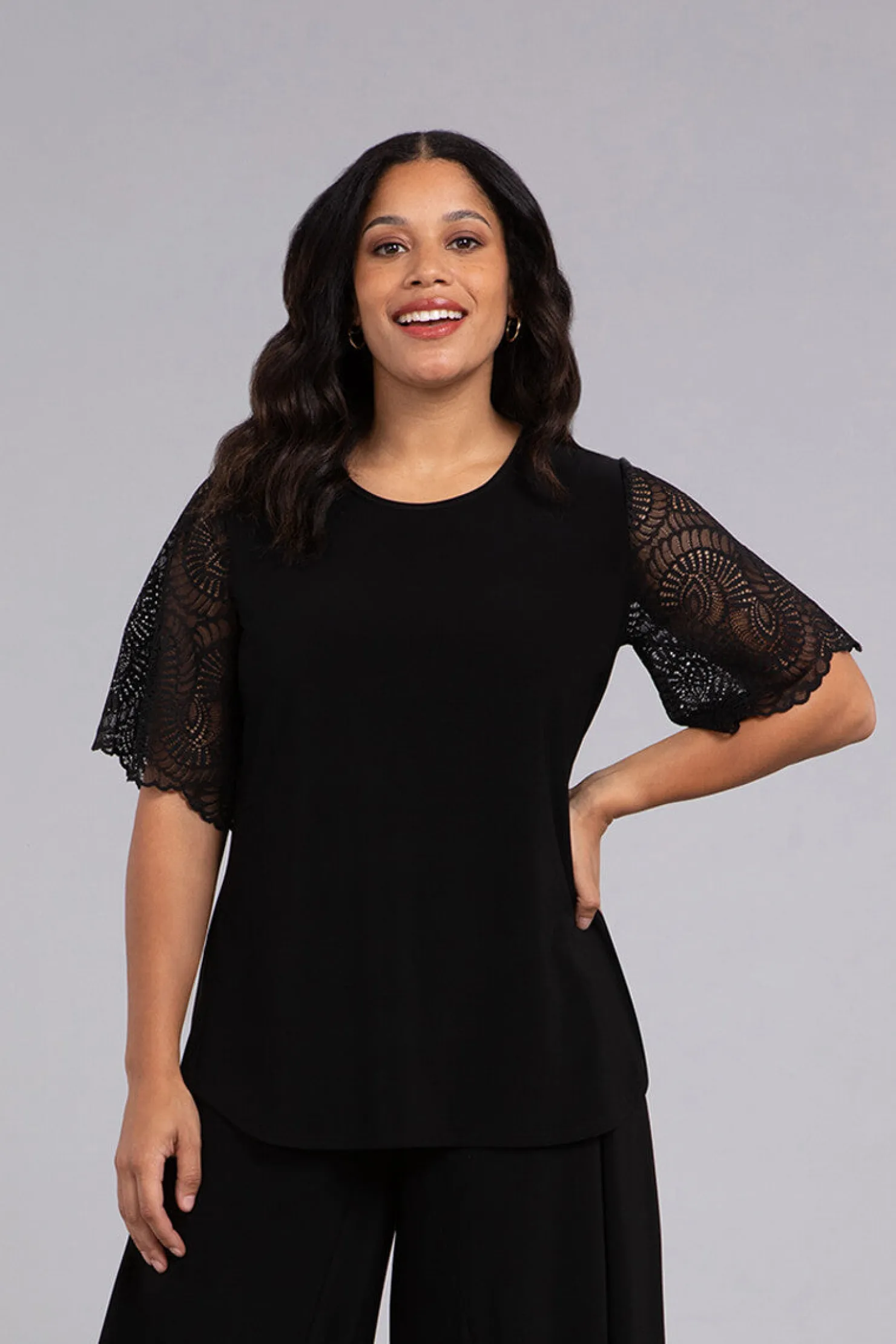 Sympli Tops>Go To Classic T with Lace Black