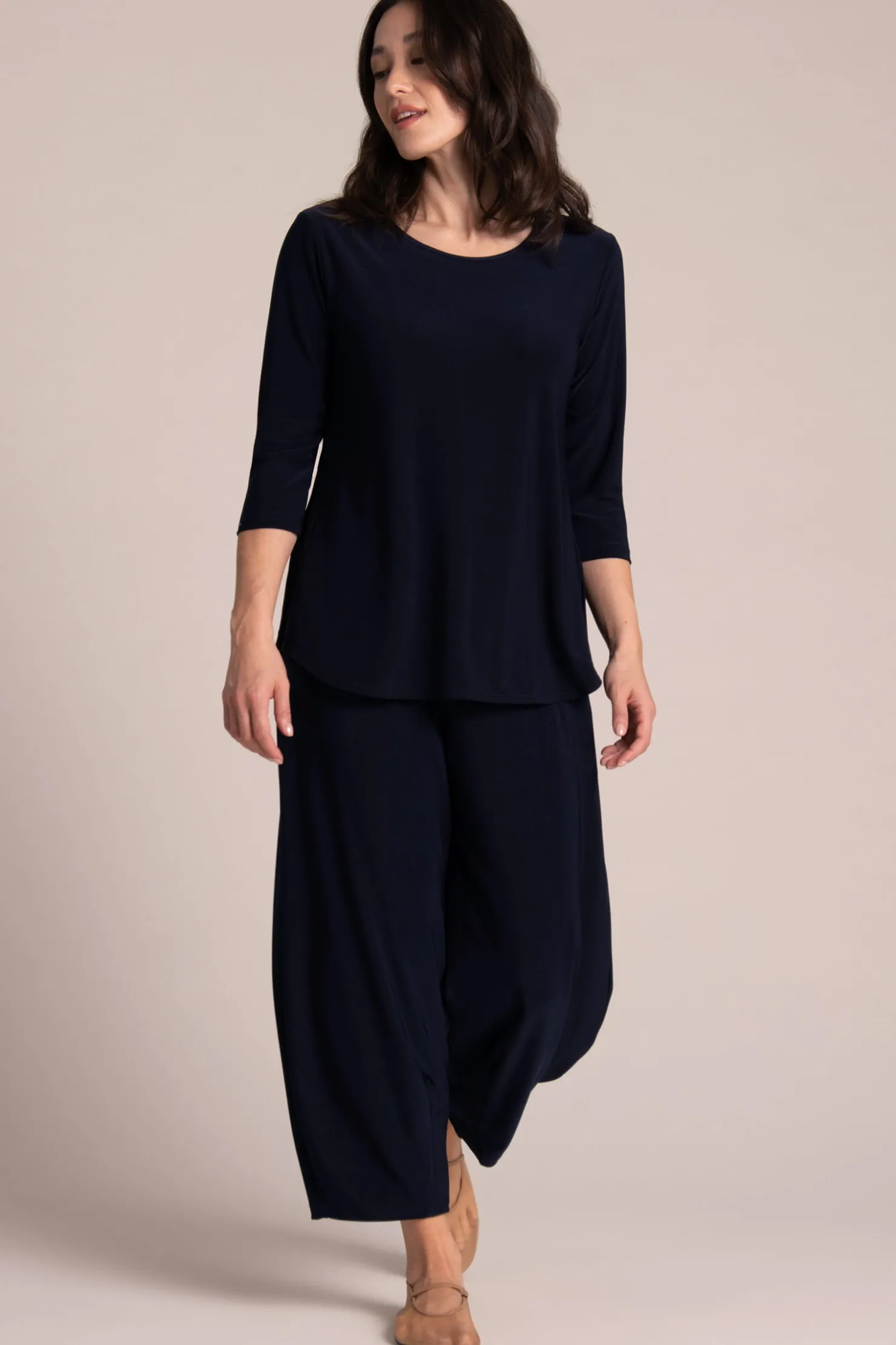 Sympli Tops>Go To Classic T-shirt Relax 3/4 Sleeve Navy