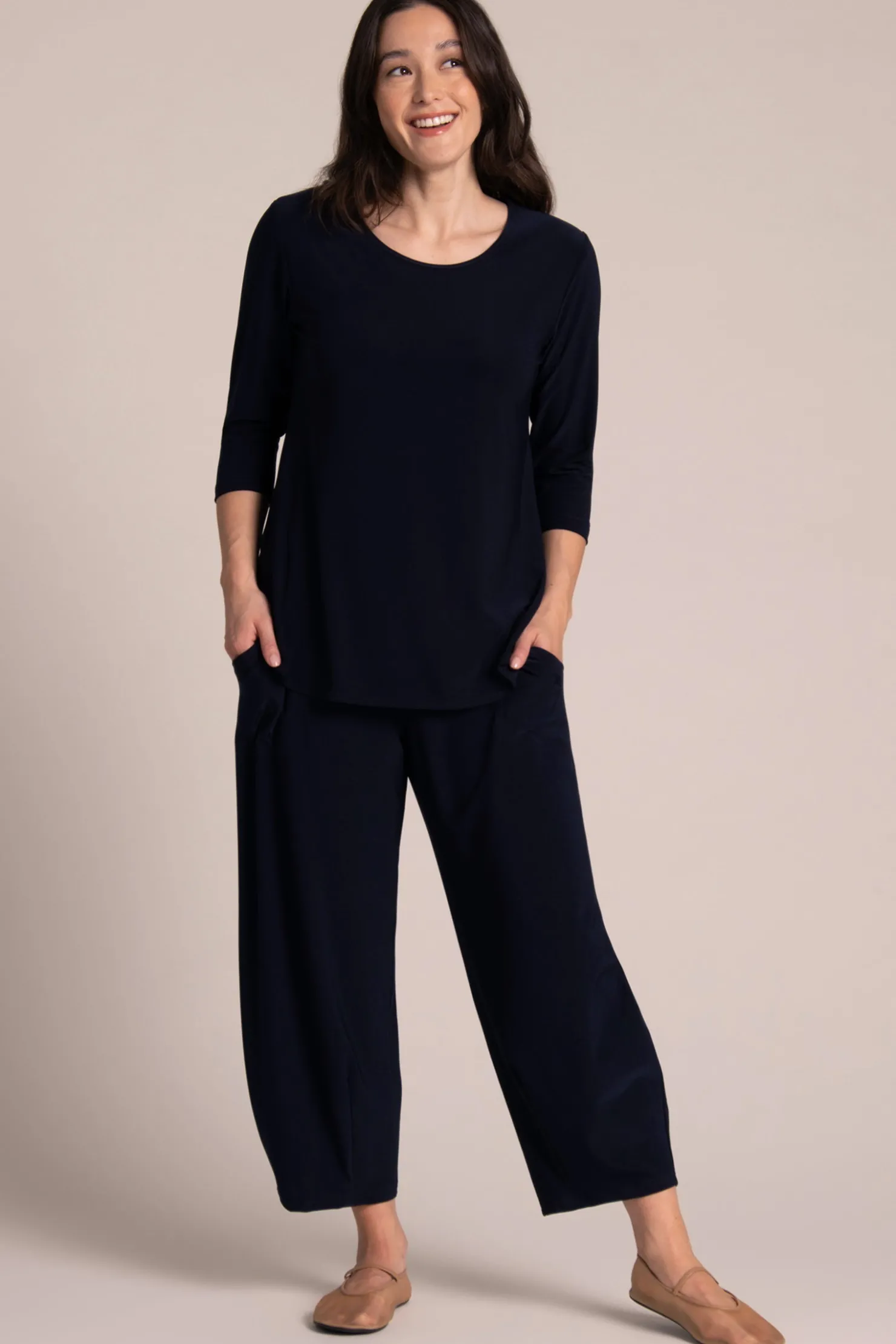 Sympli Tops>Go To Classic T-shirt Relax 3/4 Sleeve Navy
