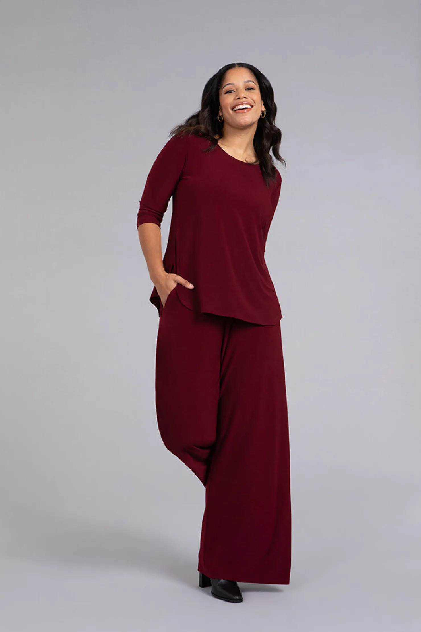 Sympli Tops>Go To Classic T-shirt Relax 3/4 Sleeve Bloodstone