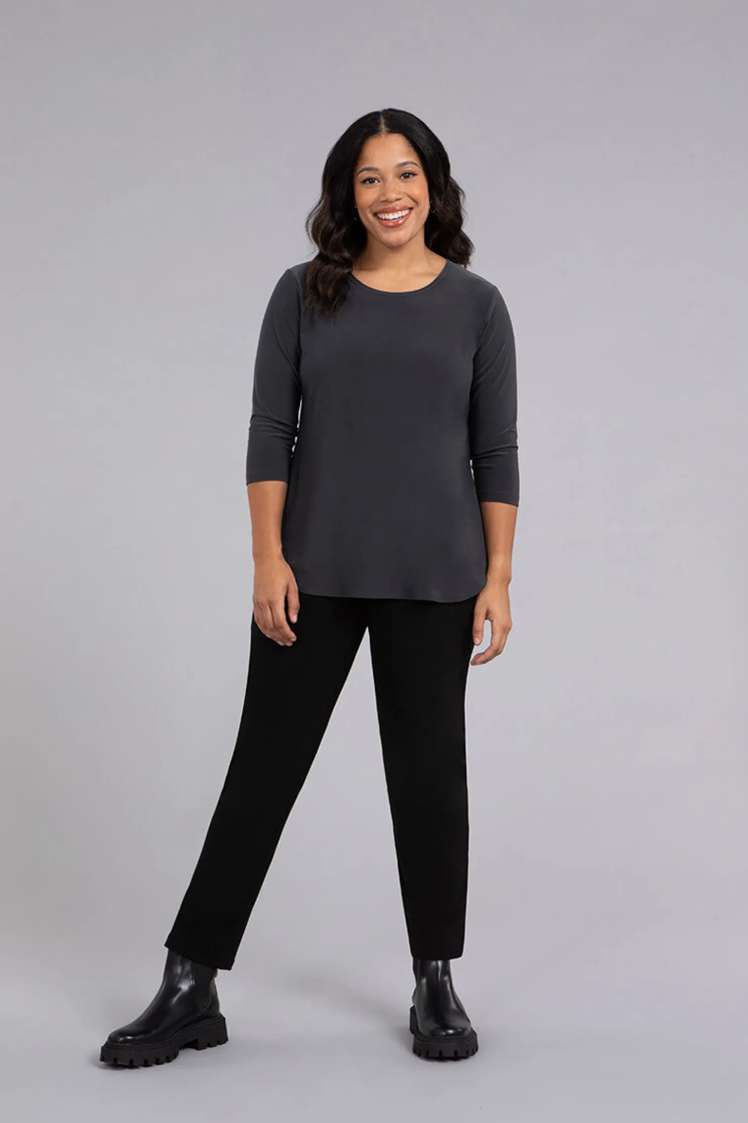 Sympli Tops>Go To Classic T-shirt Relax 3/4 Sleeve Graphite