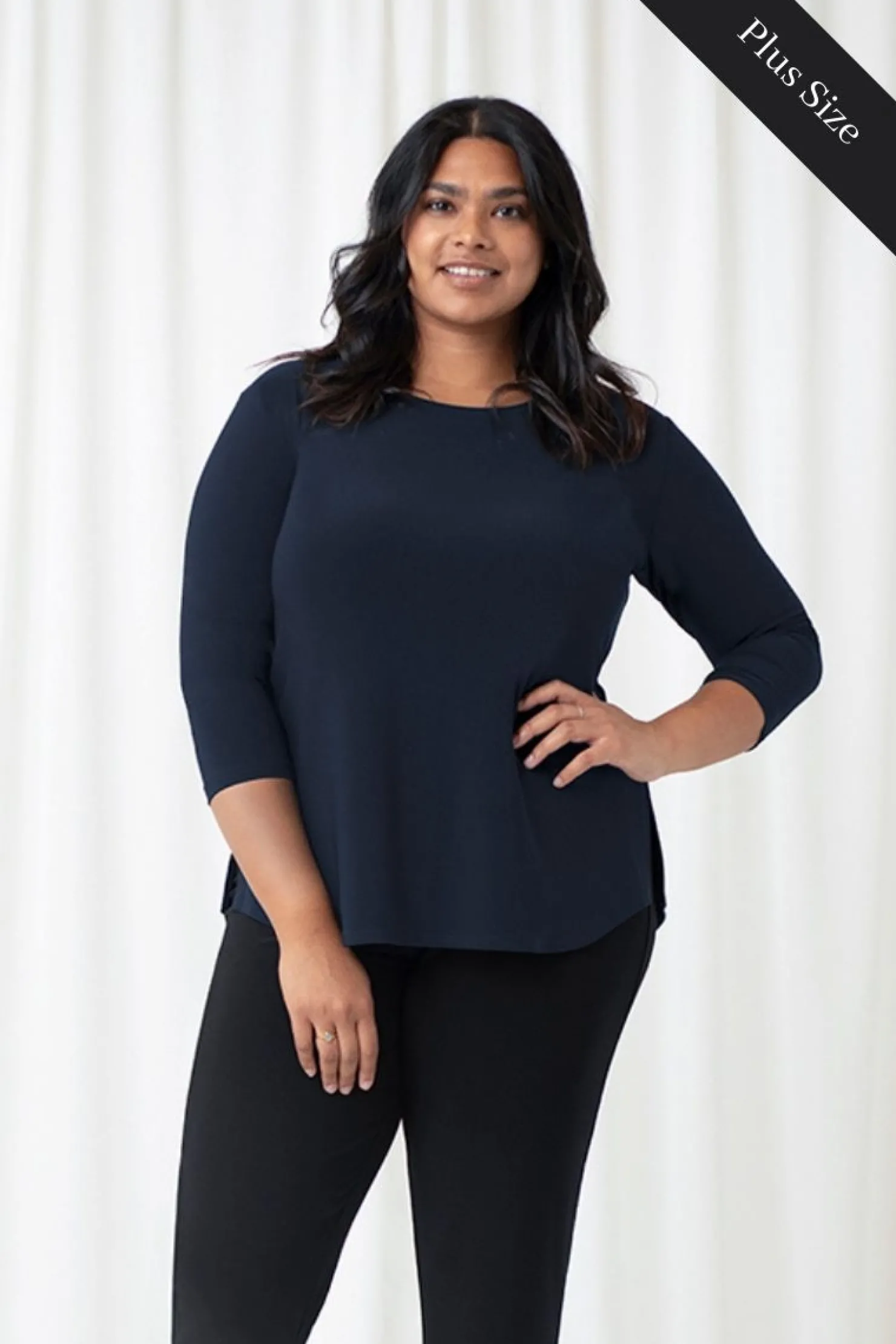 Sympli Tops>Go To Classic T-shirt Relax 3/4 Sleeve Plus Navy