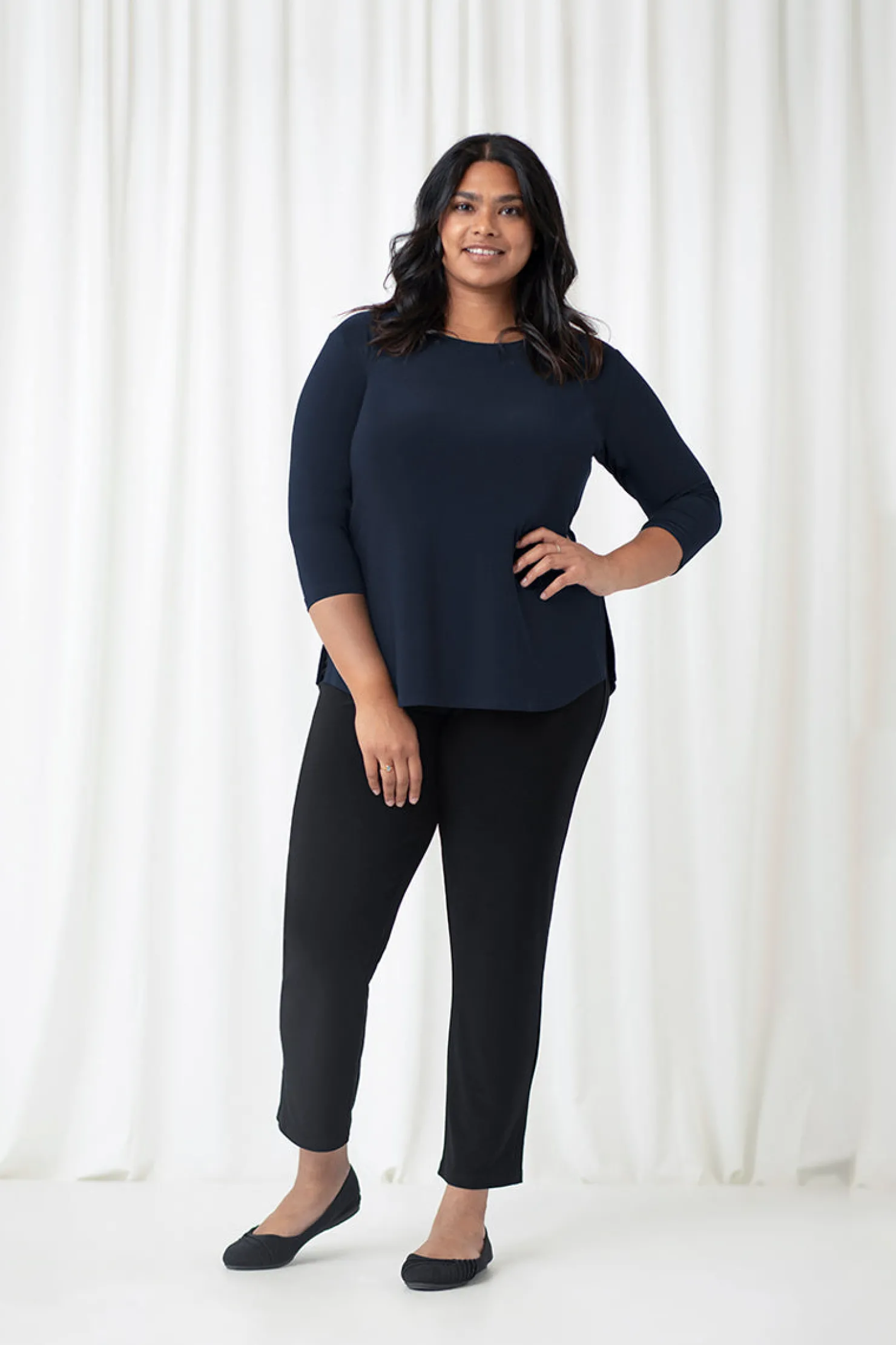 Sympli Tops>Go To Classic T-shirt Relax 3/4 Sleeve Plus Navy