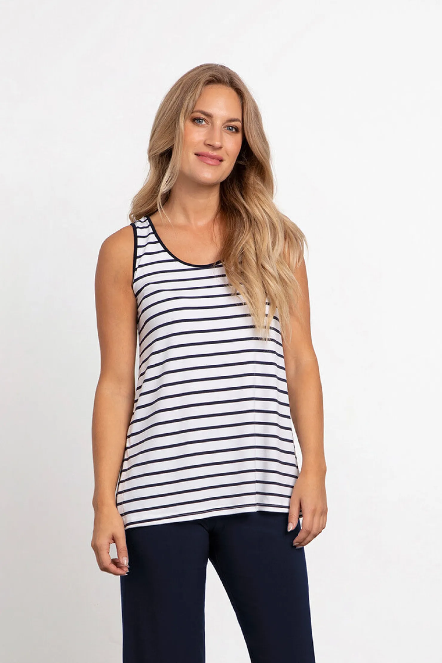 Sympli Tops>Go To Tank Relax NavyStripe